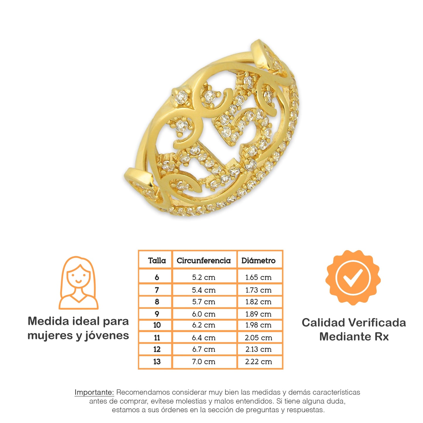 MR14AD046 Anillo Dama Oro Sólido 14K Modelo XV Años Número con Zirconias