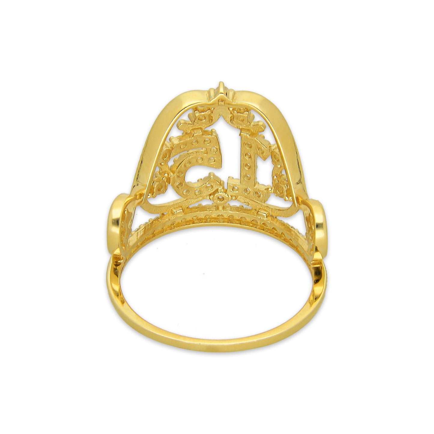 MR14AD046 Anillo Dama Oro Sólido 14K Modelo XV Años Número con Zirconias