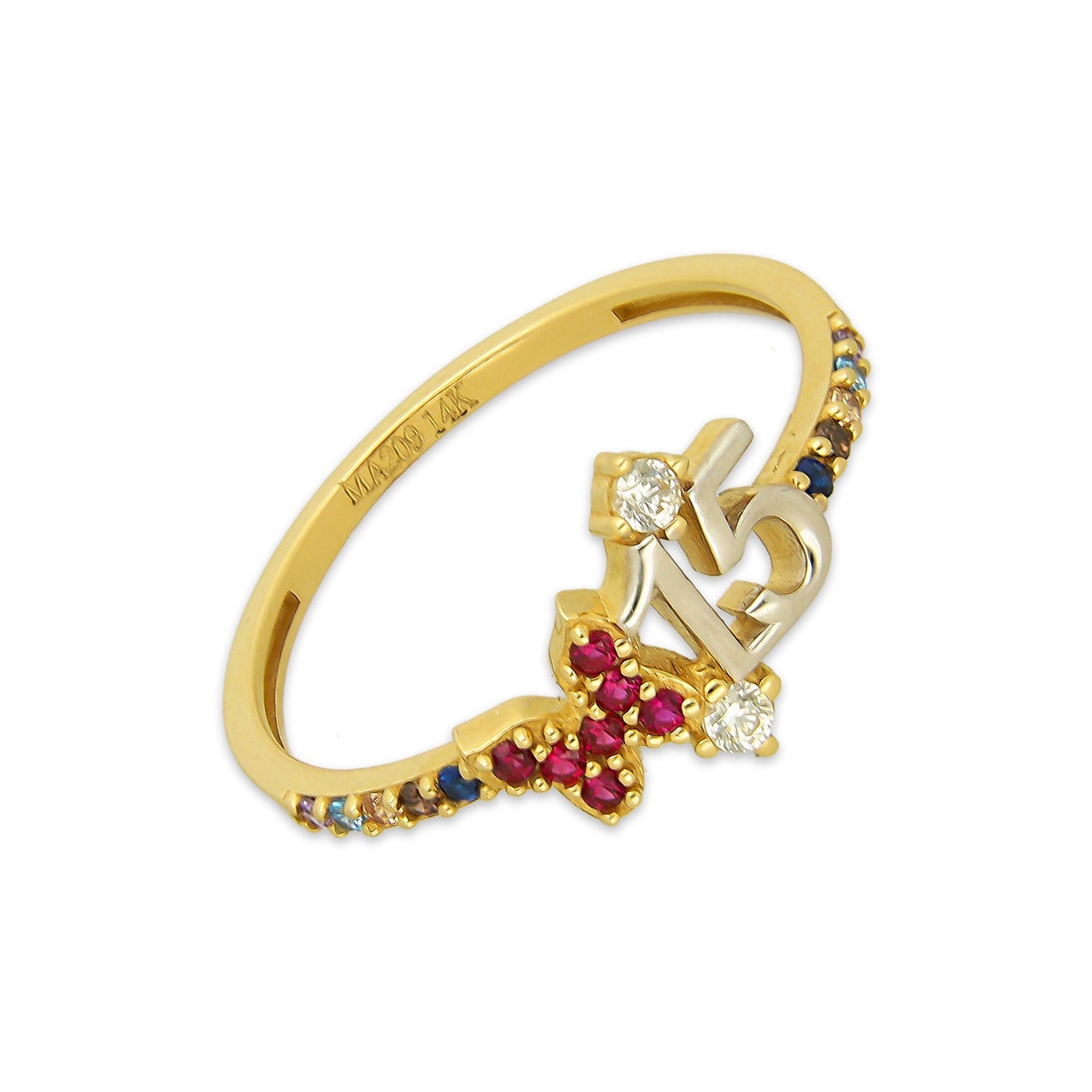 MR14AD051 Anillo Dama Oro Sólido 14K Modelo XV Años Tira Multicolor