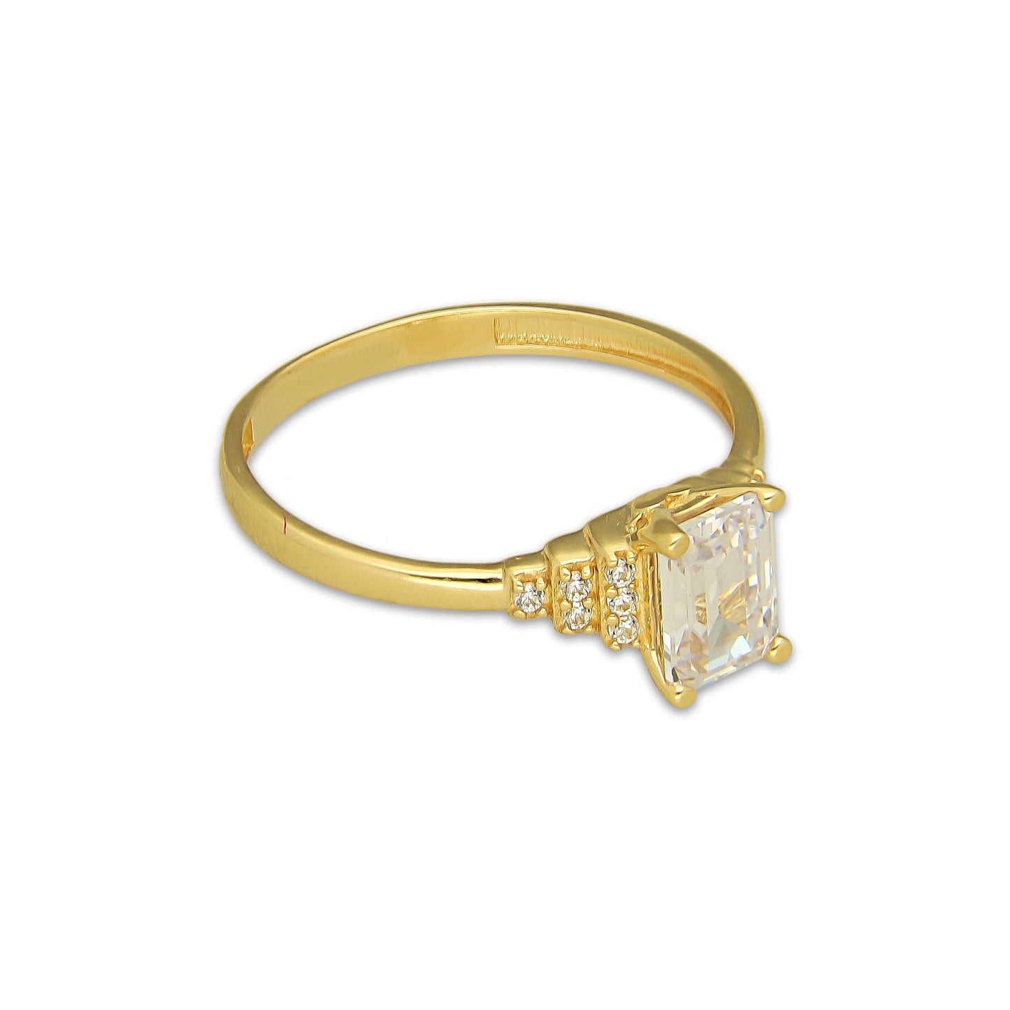 MR14AD055 Anillo Dama Oro Sólido 14K Modelo Solitario Rectángulo Pirámide 7 mm Zirconia Principal