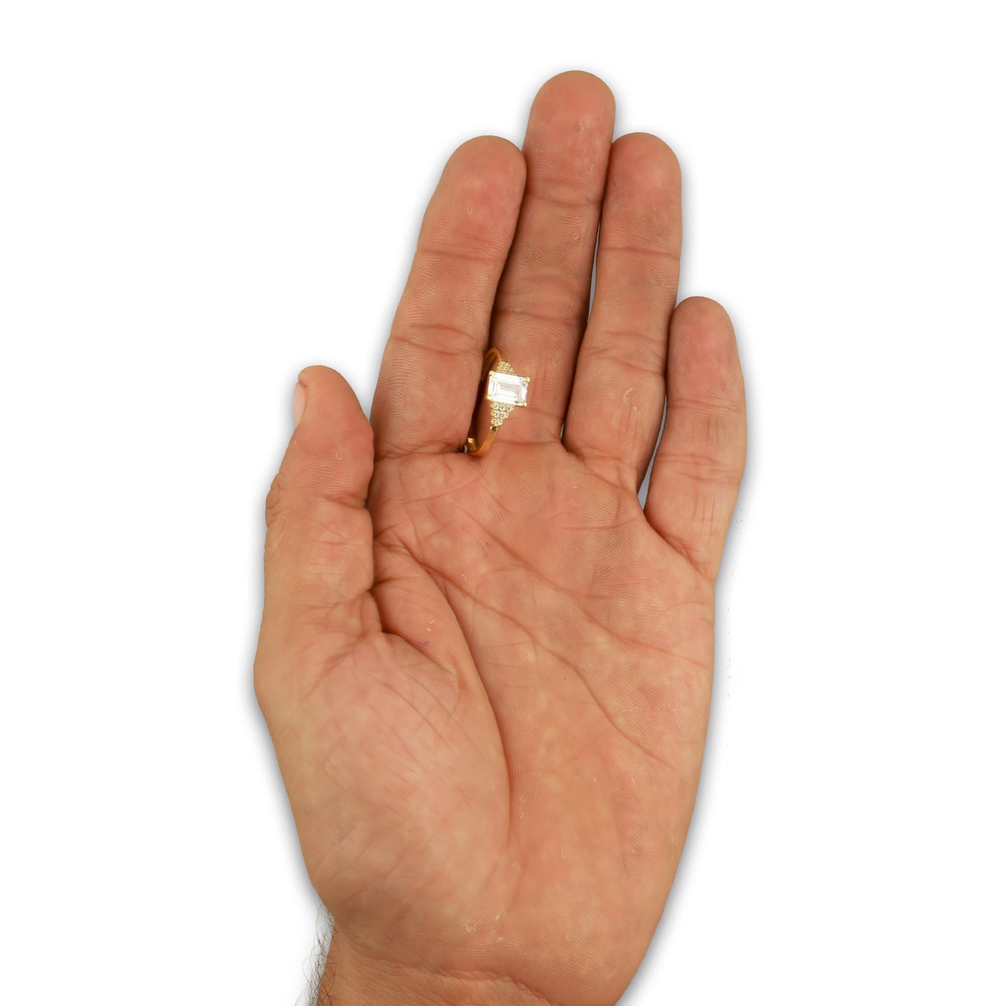 MR14AD055 Anillo Dama Oro Sólido 14K Modelo Solitario Rectángulo Pirámide 7 mm Zirconia Principal