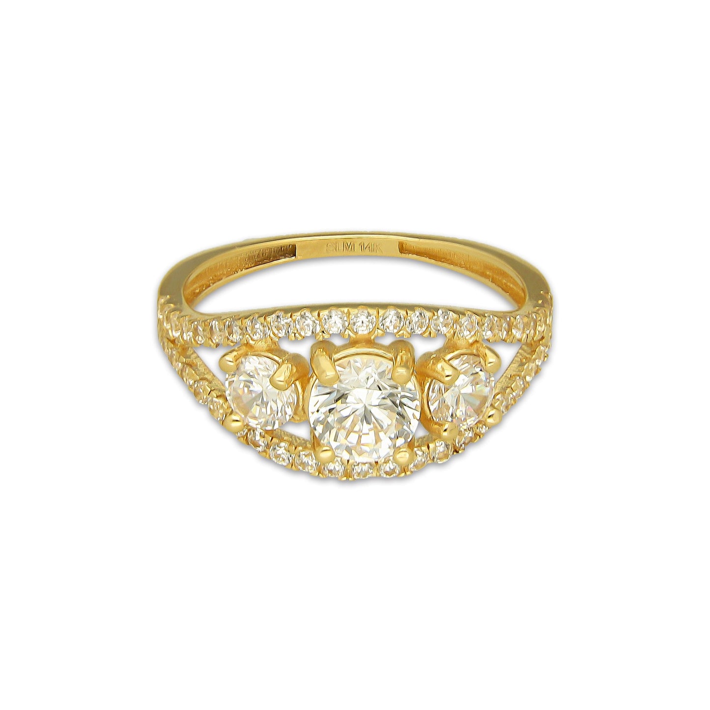 MR14AD056 Anillo Dama Oro Sólido 14K Modelo Solitariio Triada 6 mm Zirconia Principal