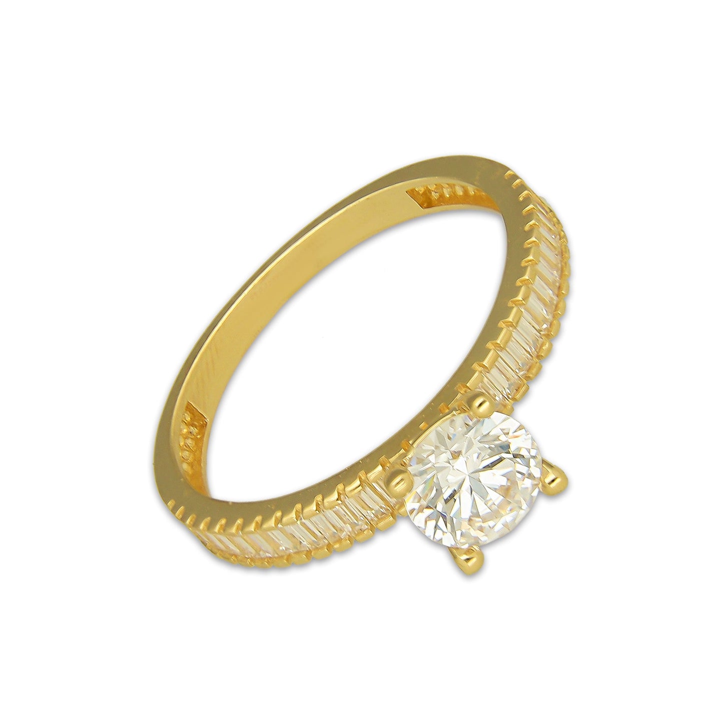 MR14AD058 Anillo Dama Oro Sólido 14K Modelo Solitario Línea Baguettes 6 mm Zirconia Principal