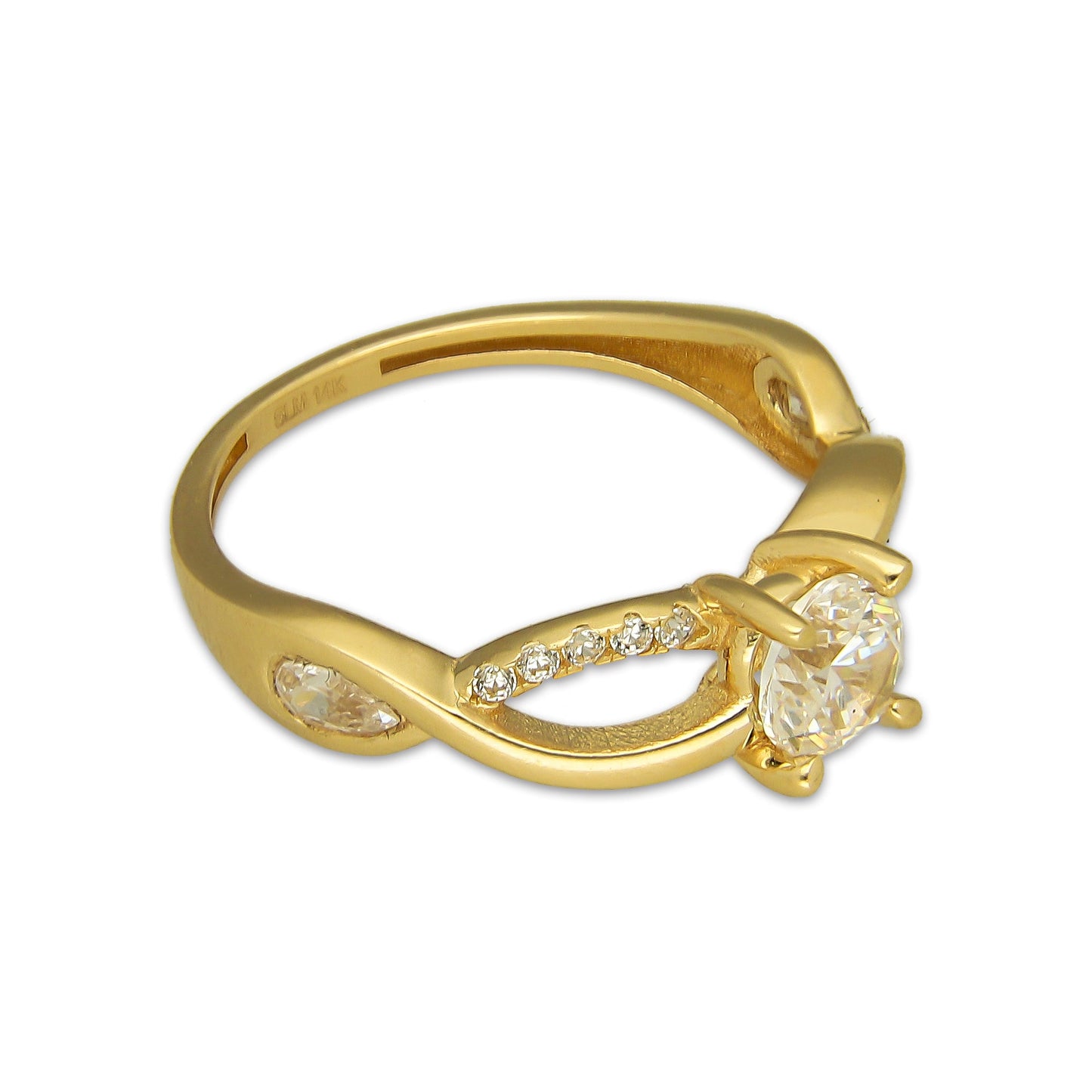 MR14AD061 Anillo Dama Oro Sólido 14K Modelo Solitario Ondas 5 mm Zirconia Principal