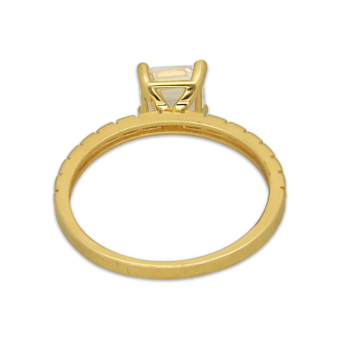 MR14AD062 Anillo Dama Oro Sólido 14K Modelo Solitario Baguettes Horizontal Zirconia Cuadrada 6 mm