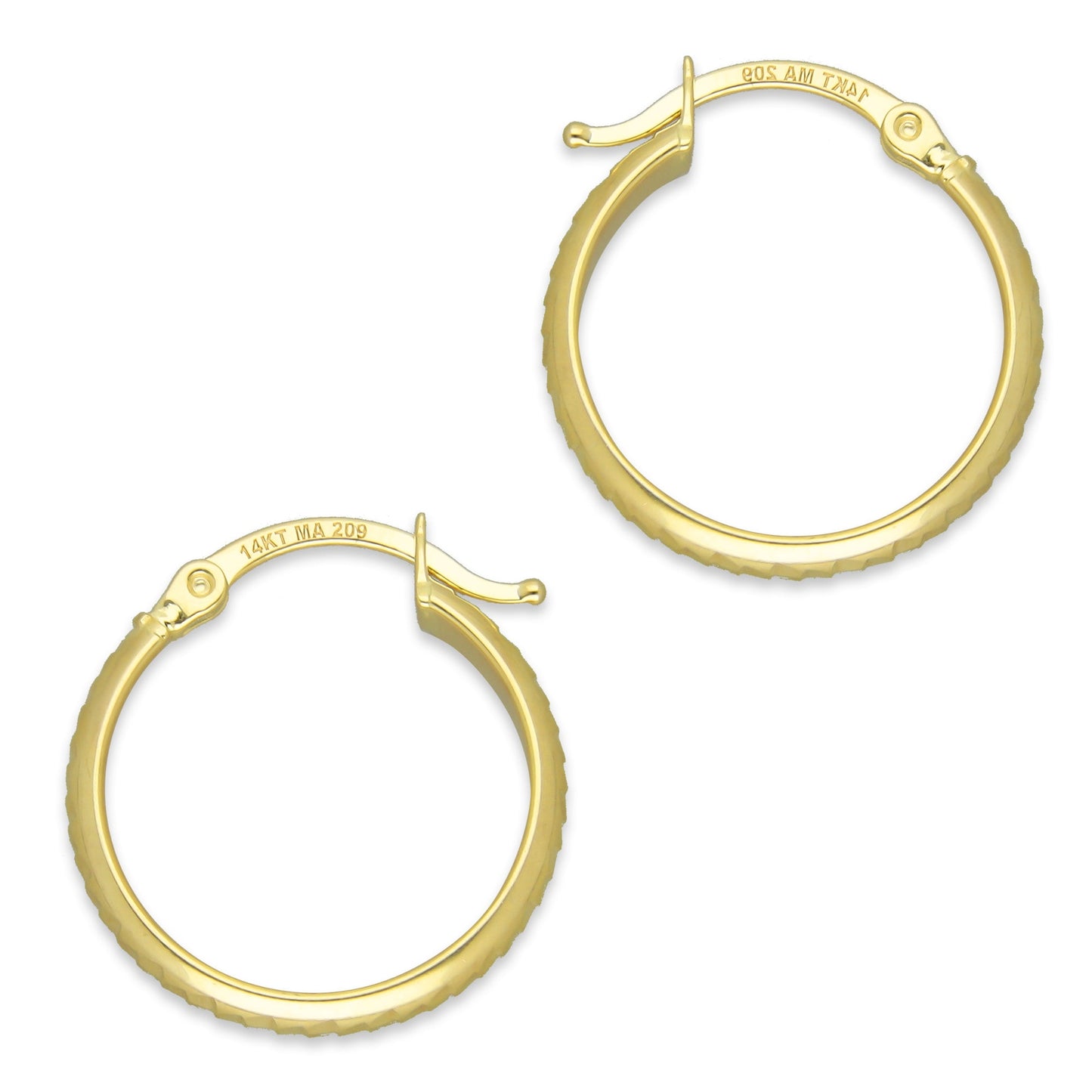 MR14AR004 Arete Arracada Oro Sólido 14K Modelo Media Caña Diamantada 1.8 cm