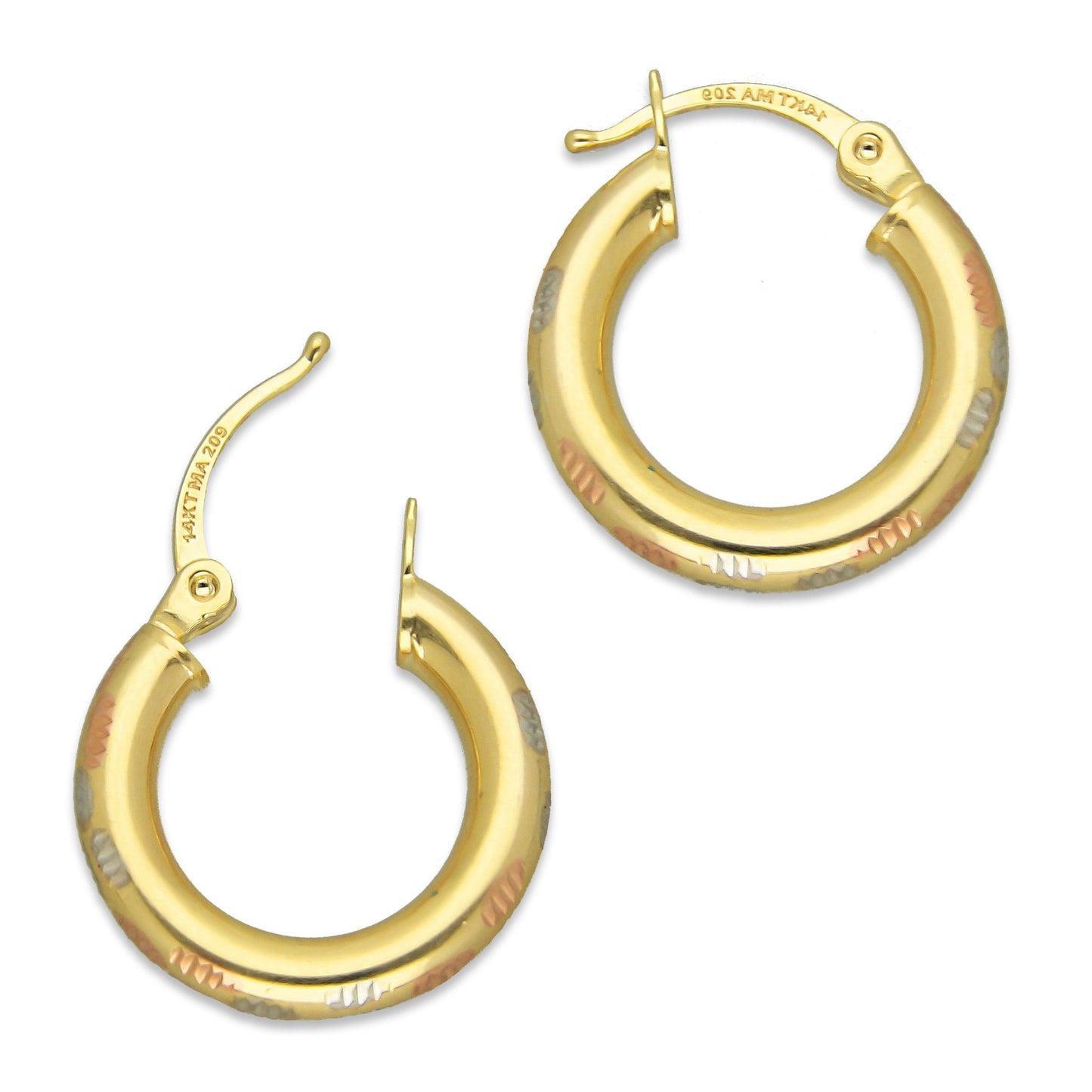 MR14AR005 Arete Arracada Oro Sólido 14K Modelo Tubo Grueso Florentino Paw 1.5 cm