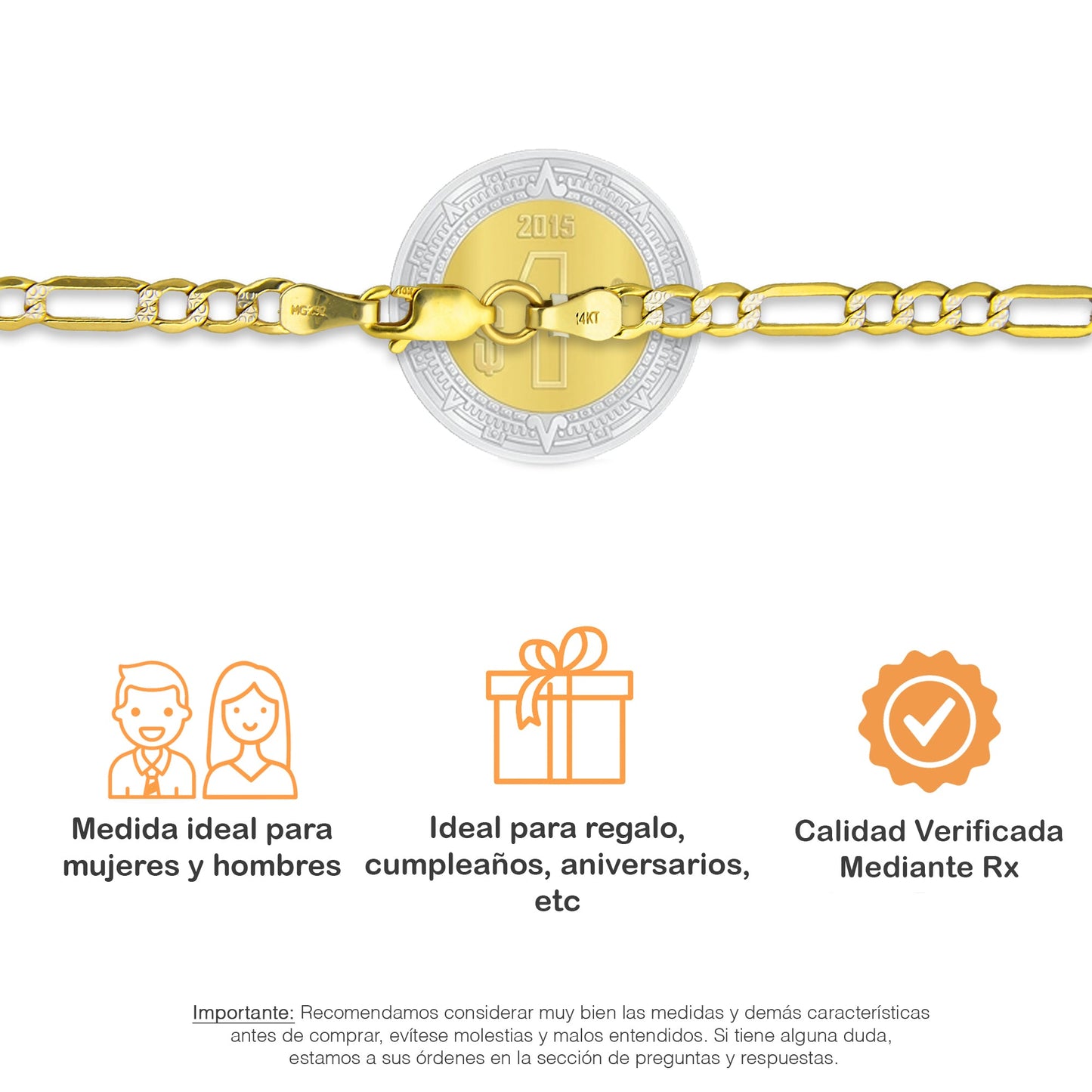 MR14CU021-45 Cadena Oro Sólido 14K EMF14 Modelo Fígaro 3*1 Diamantada 4 mm x 45 cm