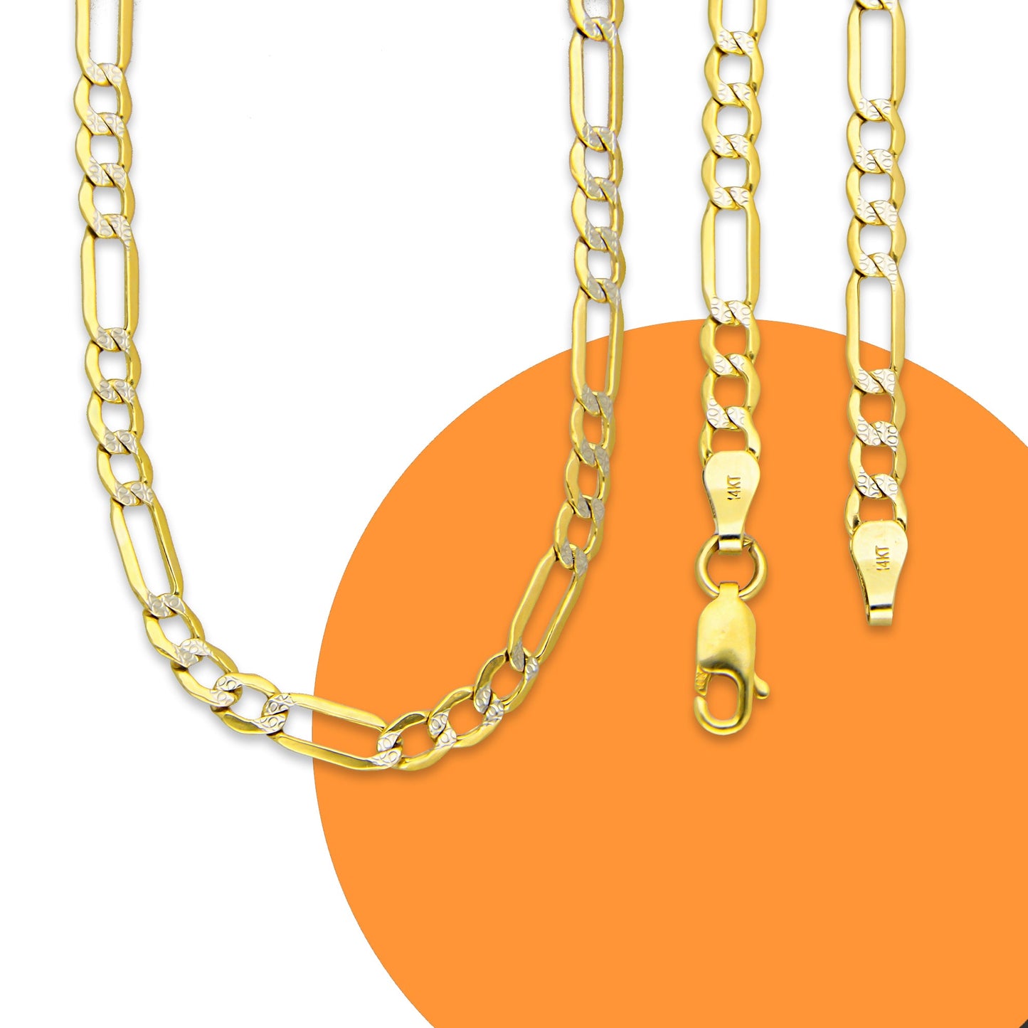 MR14CU021-45 Cadena Oro Sólido 14K EMF14 Modelo Fígaro 3*1 Diamantada 4 mm x 45 cm