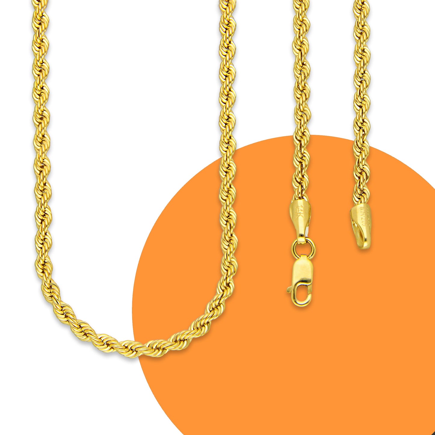 MR14CU022-45 Cadena Oro Sólido 14K EMF14 Modelo Torsal Lisa 3 mm x 45 cm