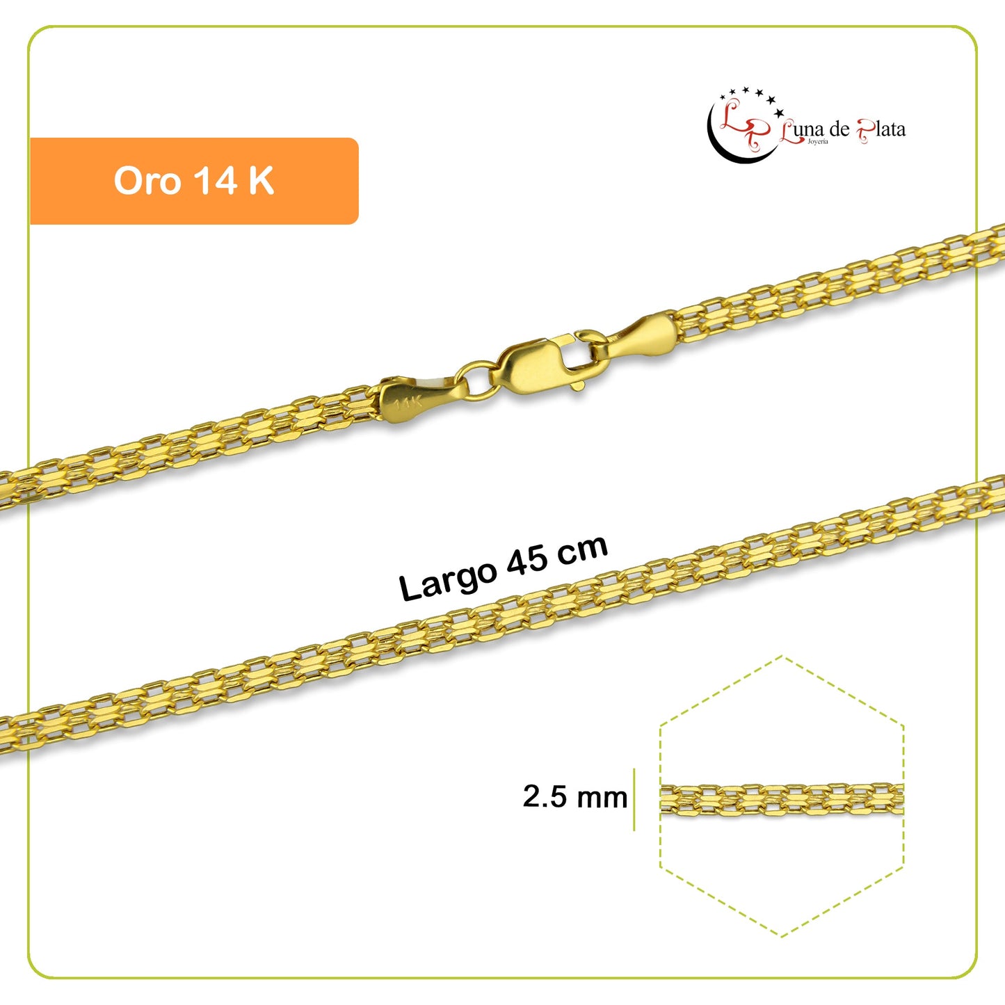 MR14CU023-45 Cadena Oro Sólido 14K EMF14 Modelo Lunga Rlx 2.5 mm x 45 cm