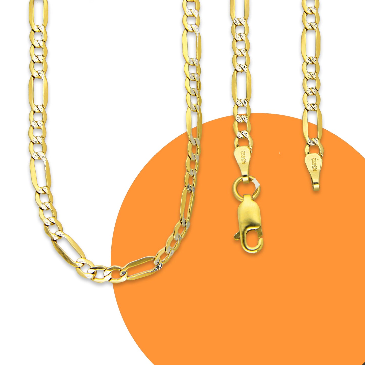 MR14CU024-45 Cadena Oro Sólido 14K EMF14 Modelo Fígaro 3*1 Diamantada 3 mm x 45 cm