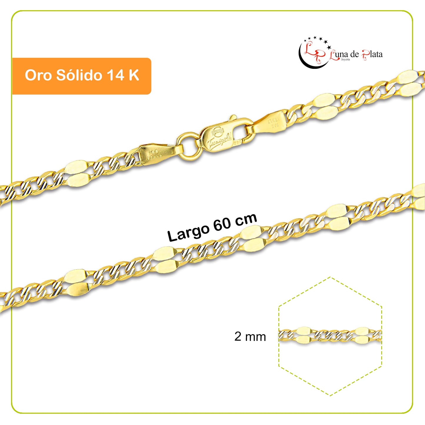 MR14CU042-60 Cadena Oro Sólido 14K EMC14 Modelo Ancla Lisa Forjada 3*1 2 mm x 60 cm