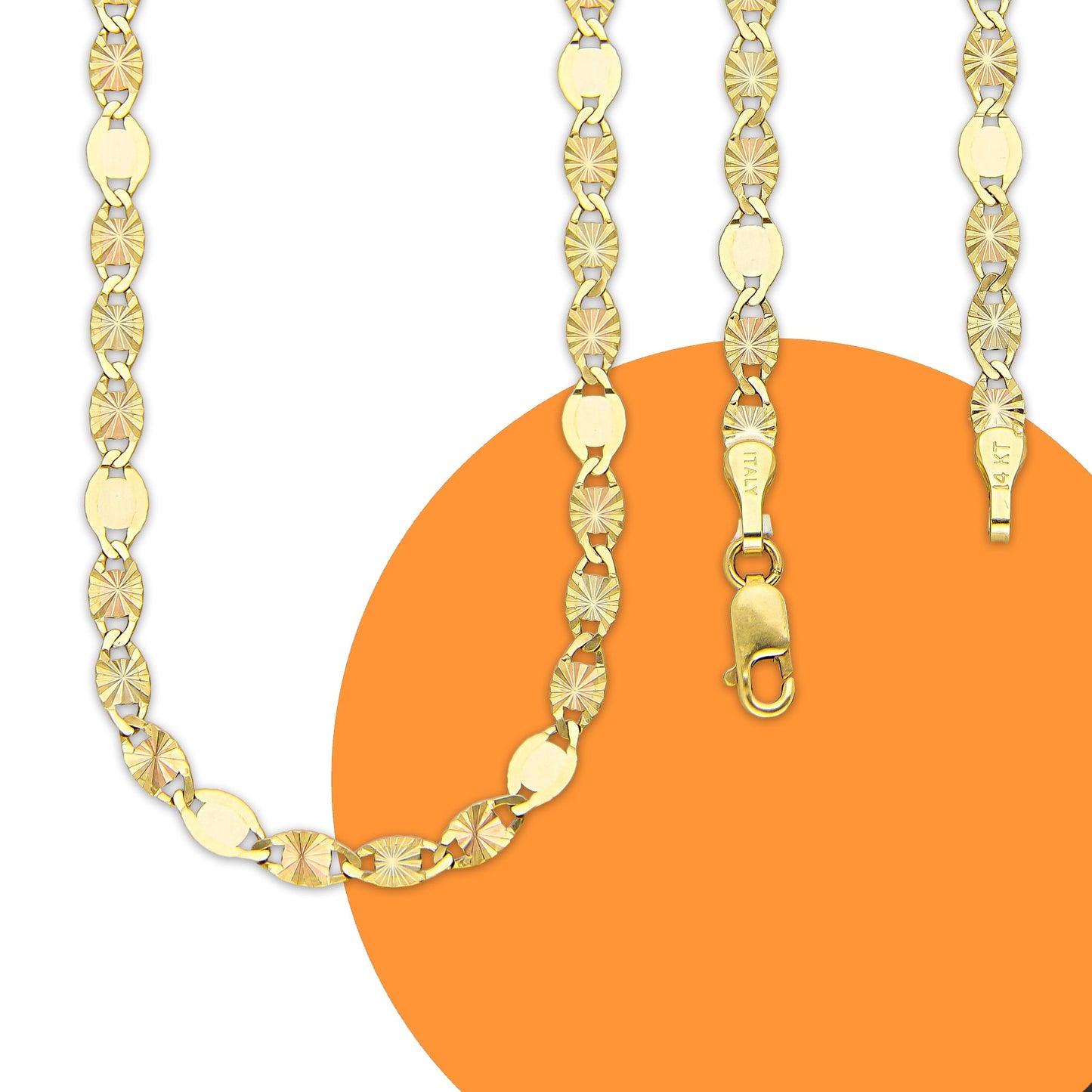 MR14CU043-60 Cadena Oro Sólido 14K EMC14 Modelo Florentino Ancla Diamantada 3 Eslabones Diamantados 1 Liso 3 mm x 60 cm