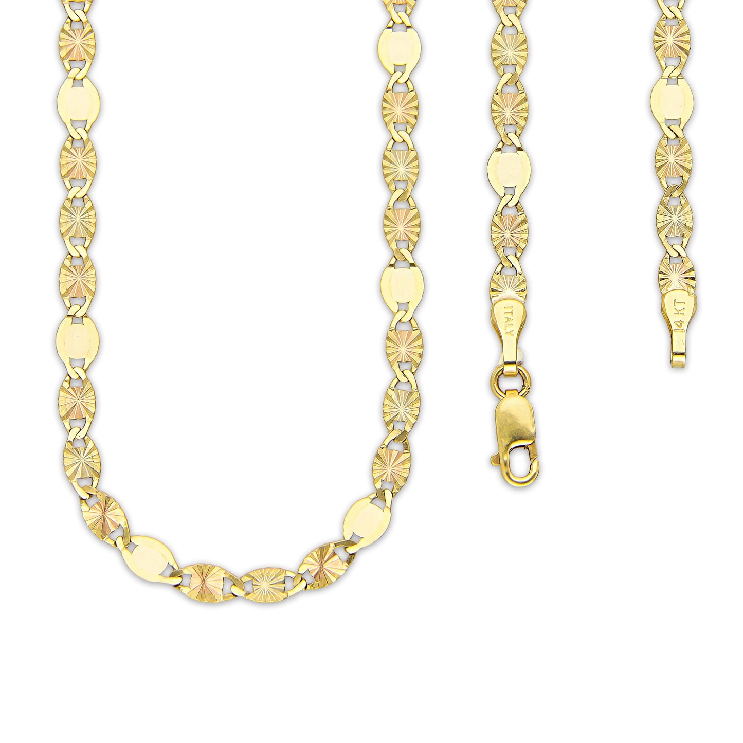 MR14CU043-60 Cadena Oro Sólido 14K EMC14 Modelo Florentino Ancla Diamantada 3 Eslabones Diamantados 1 Liso 3 mm x 60 cm