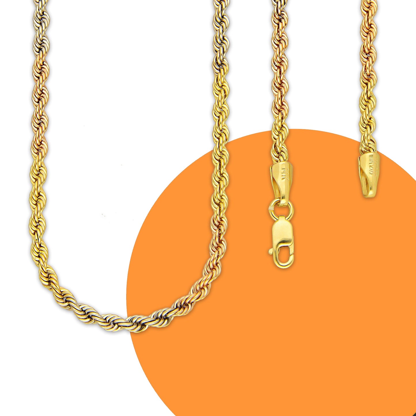 MR14CU047-60 Cadena Oro Sólido 14K EMF14 Modelo Torsal Florentino 3 mm x 60 cm