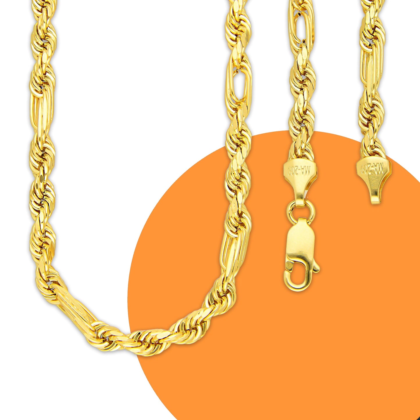 MR14CU049-60 Cadena Oro Sólido 14K EMF14 Modelo Torsal Figaro 4 mm x 60 cm