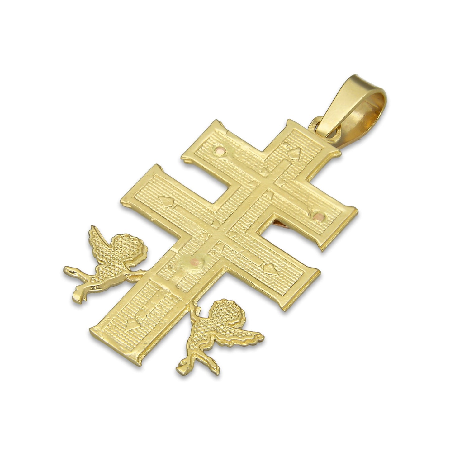 MR14DJ022 Dije Oro Sólido 14K Caravaca Cristo Cobrizo 1.8 x 3.7 cm