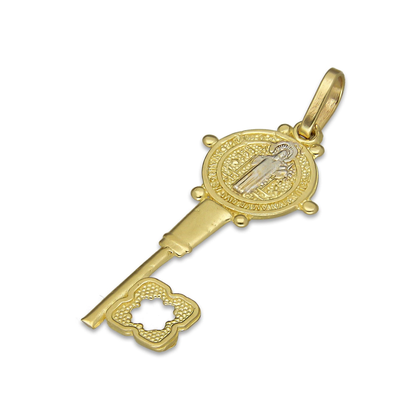 MR14DJ028 Dije Oro Sólido 14K Llave San Benito 1.2 x 3.2 cm
