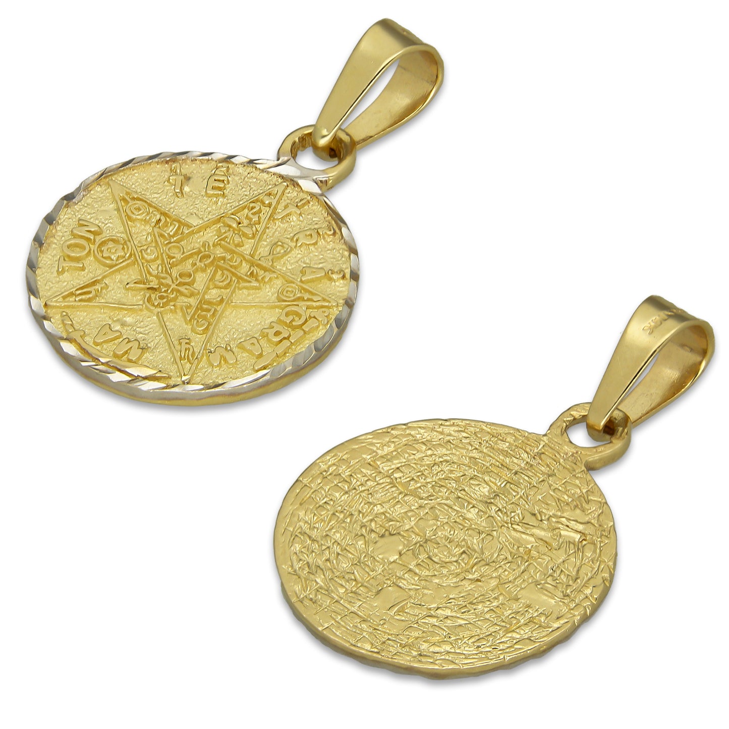 MR14DJ029 Dije Medalla Oro Sólido 14K Tetragrammaton 1.8 x 2.7 cm