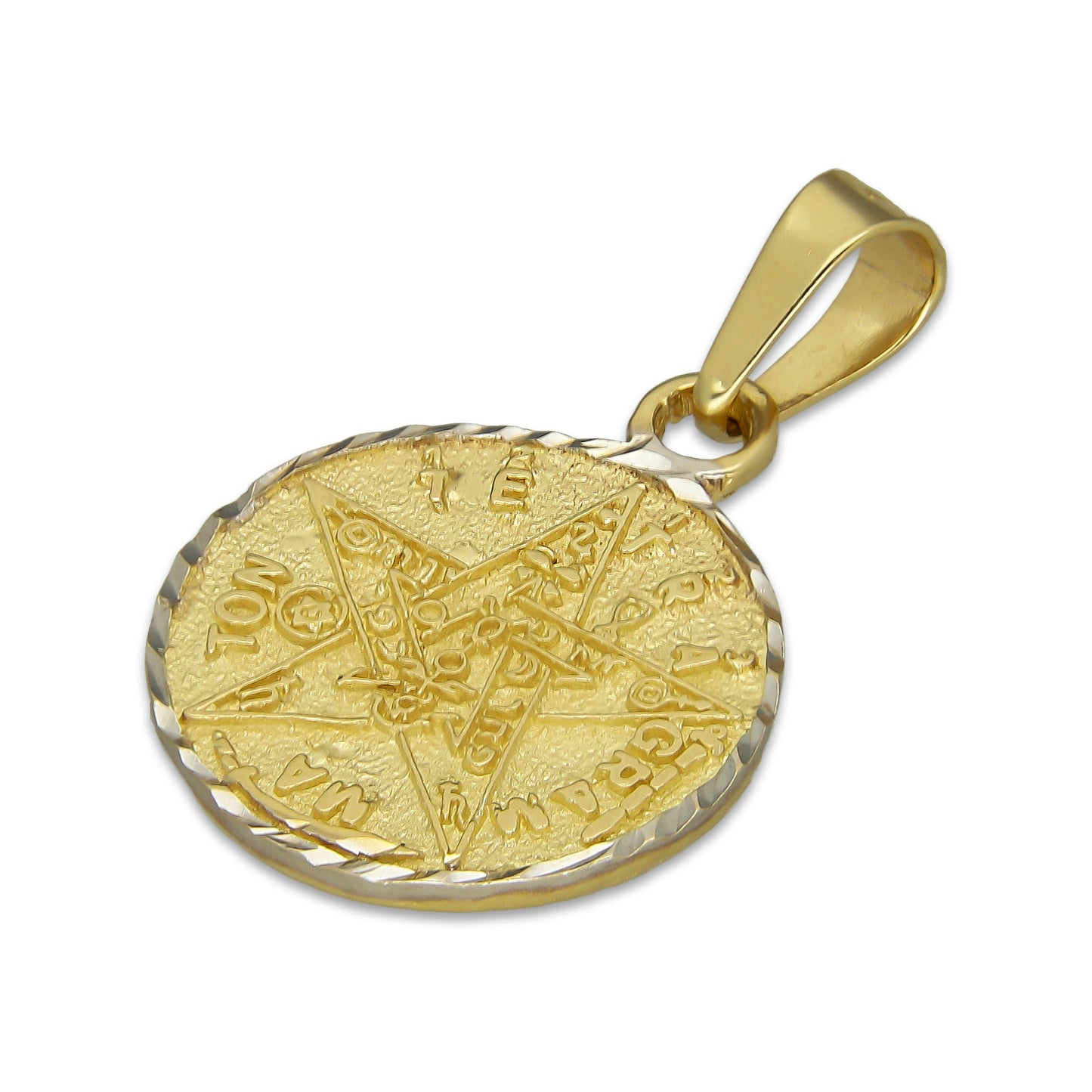 MR14DJ029 Dije Medalla Oro Sólido 14K Tetragrammaton 1.8 x 2.7 cm