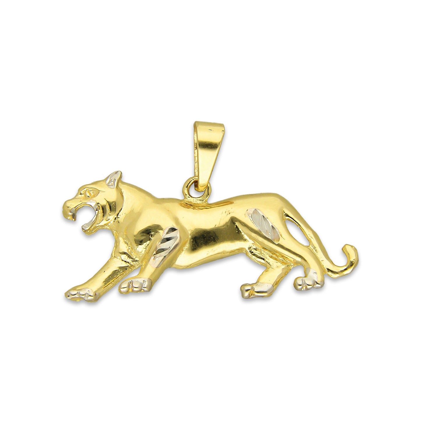 MR14DJ102 Dije Oro Sólido 14K Pantera Cuerpo Completo Diamantada 3.4 cm x 2 cm