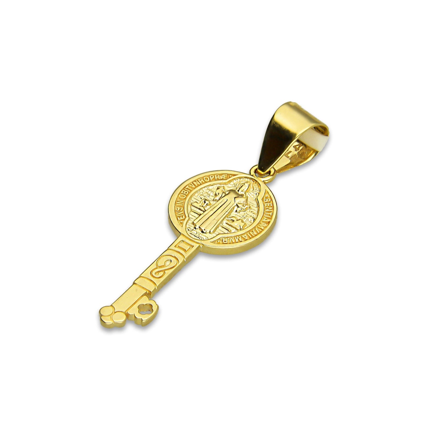 MR14DJ109 Dije Oro Sólido 14K EM Mod Llave de San Benito 0.9 cm x 2.8 cm