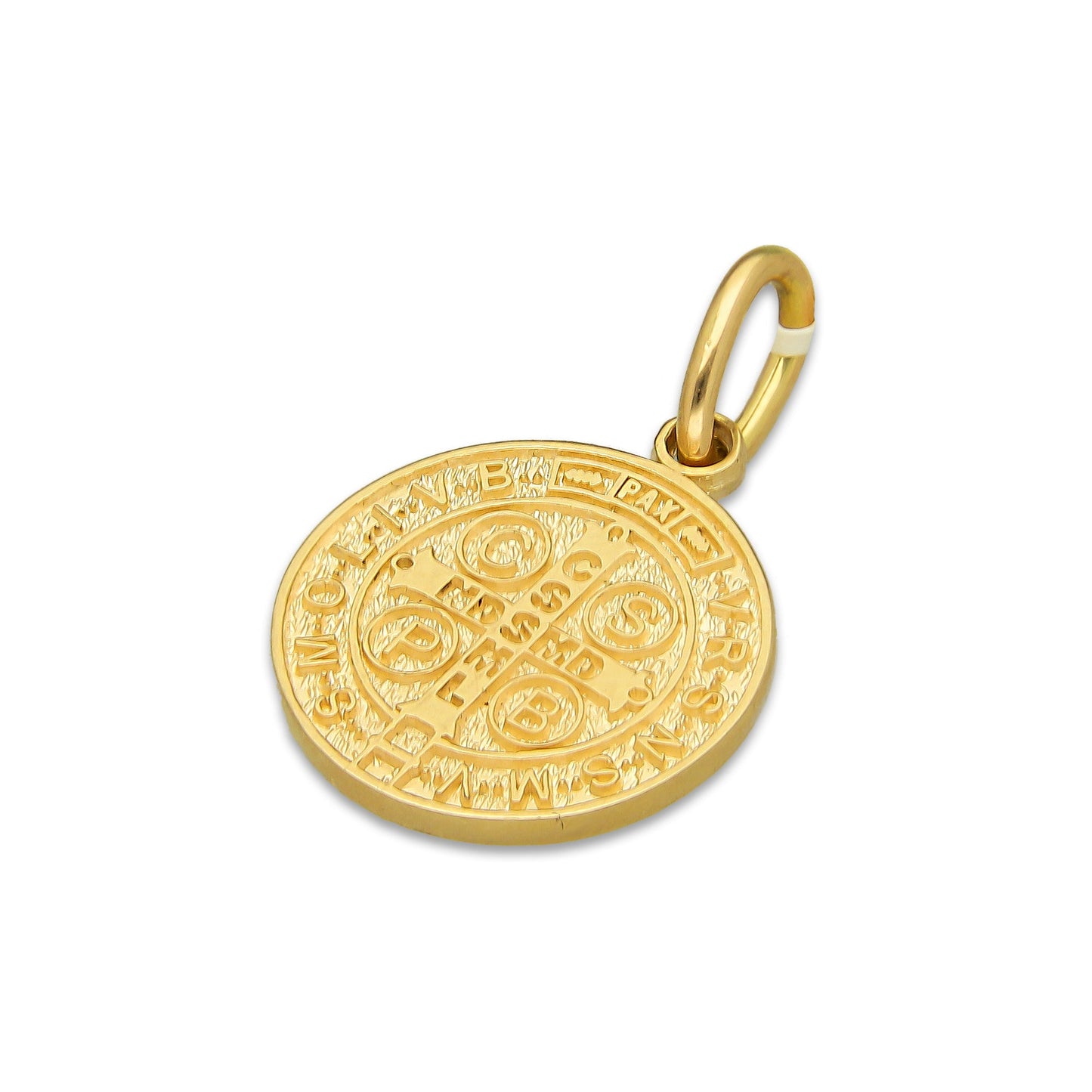 MR14DJ112 Dije Oro Sólido 14K EM Mod Medalla de San Benito Doble Vista Diámetro 1.4 cm
