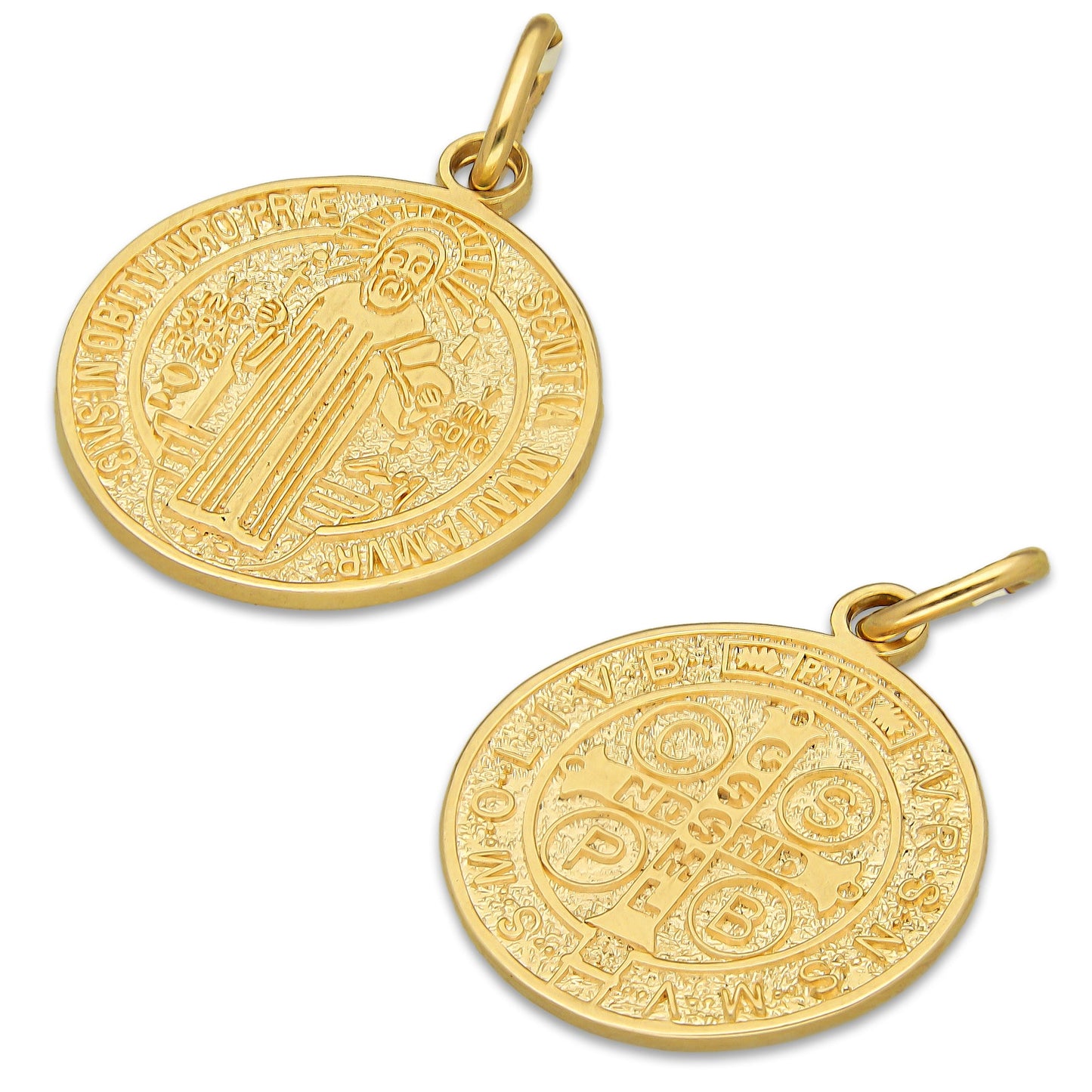 MR14DJ113 Dije Oro Sólido 14K EM Mod Medalla de San Benito Doble Vista Diámetro 1.9 cm