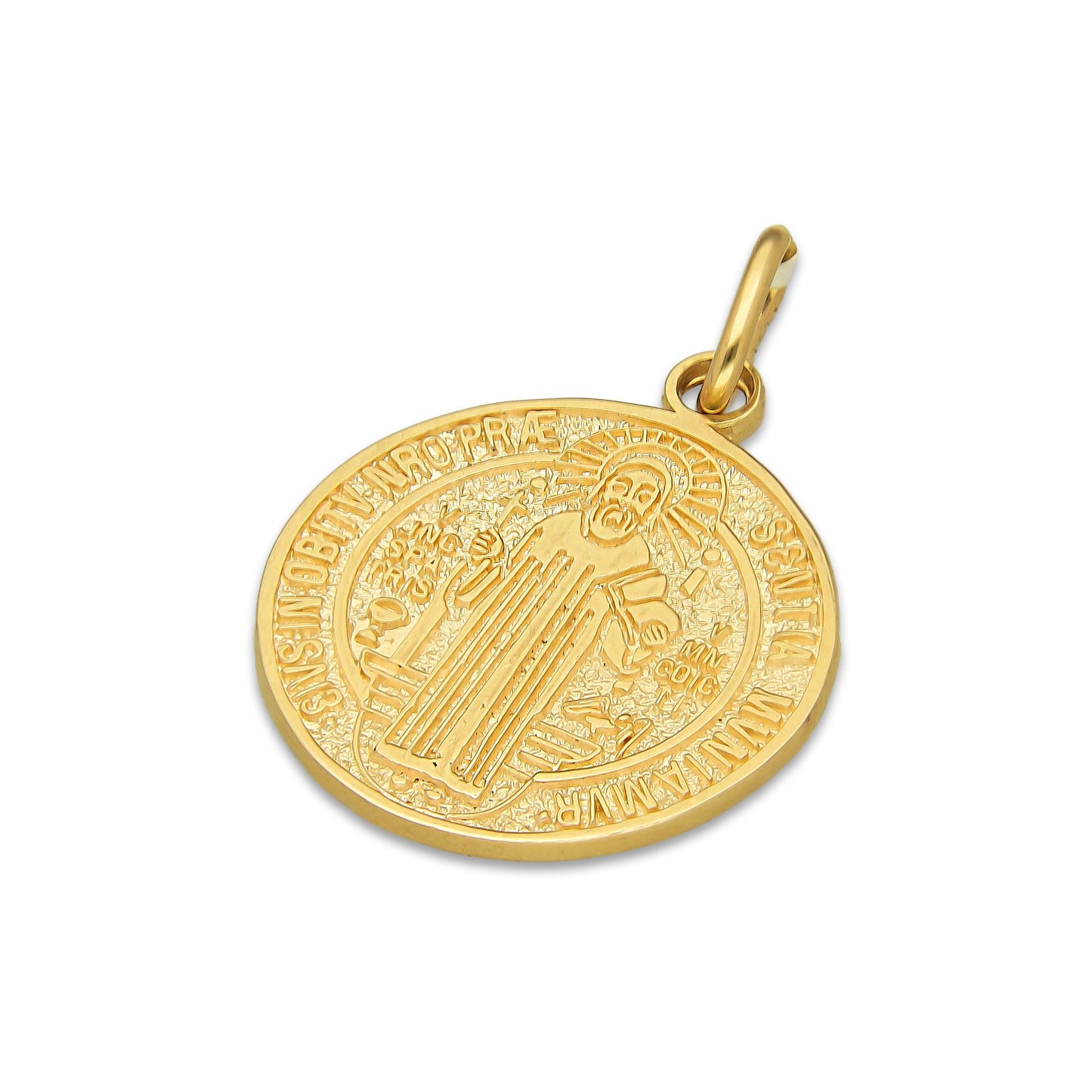 MR14DJ113 Dije Oro Sólido 14K EM Mod Medalla de San Benito Doble Vista Diámetro 1.9 cm