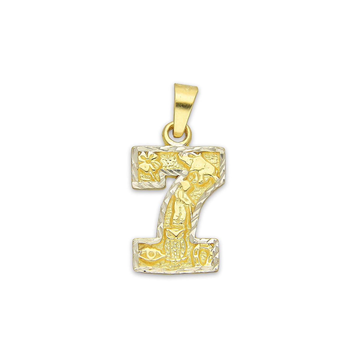 MR14DJ162 Dije Oro Sólido 14K Número 7 de la Suerte 1.1 cm x 2.3 cm