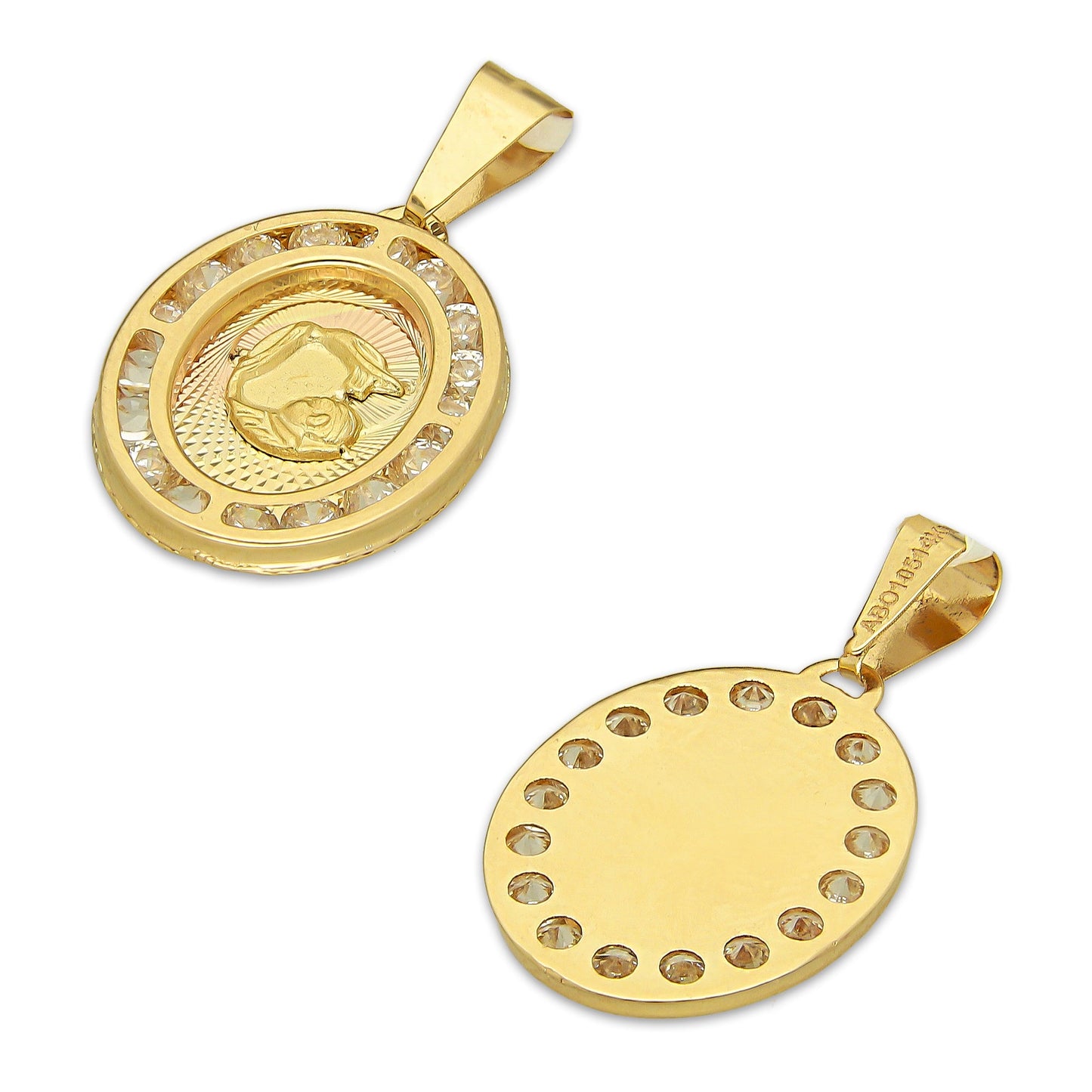MR14DJ178 Dije Oro Sólido 14K EM Medalla Ovalada Bautizo 1.3 cm x 2.5 cm
