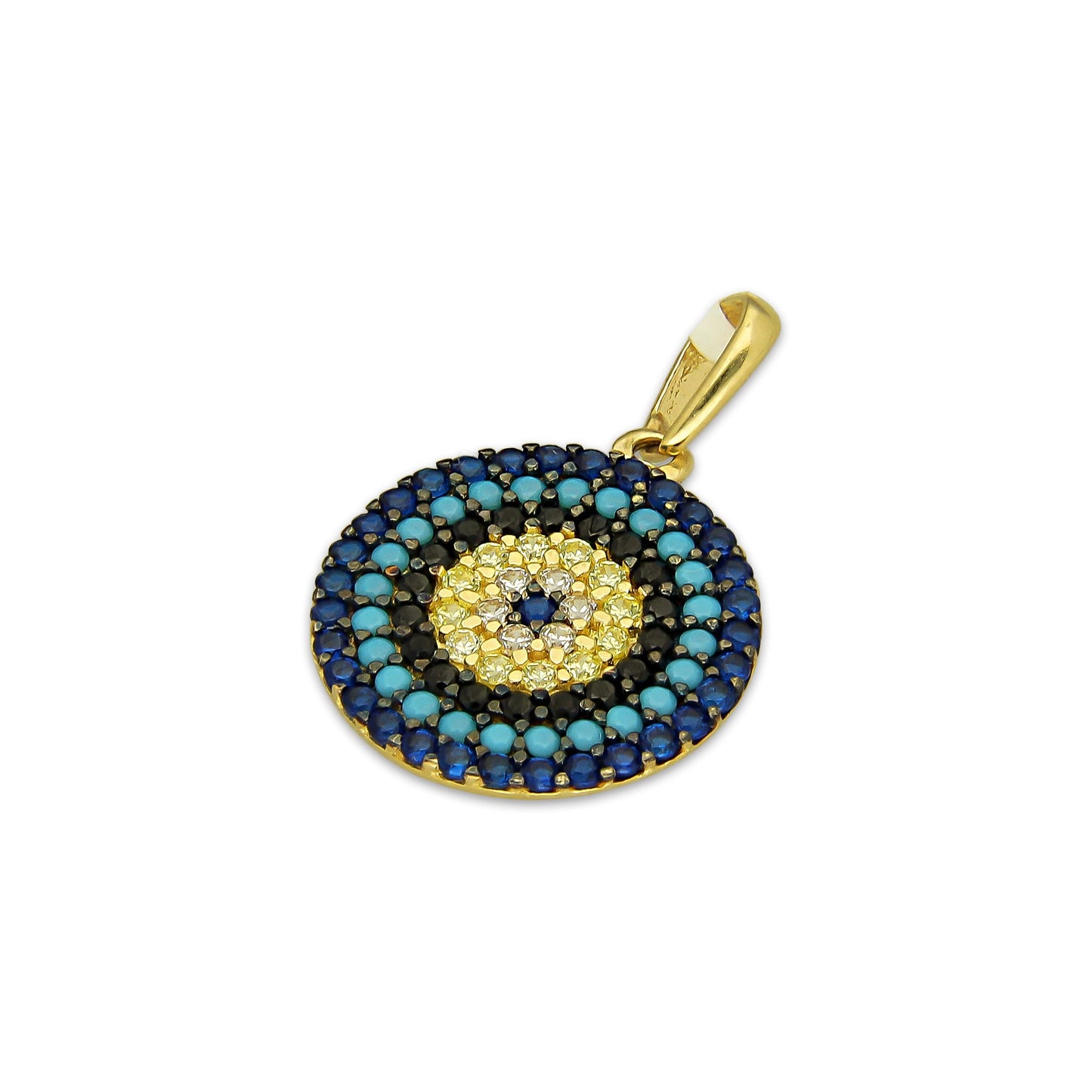 MR14DJ179 Dije Oro Sólido 14K EM Ojo Turco Orilla Azul 1.4 cm x 2.1 cm