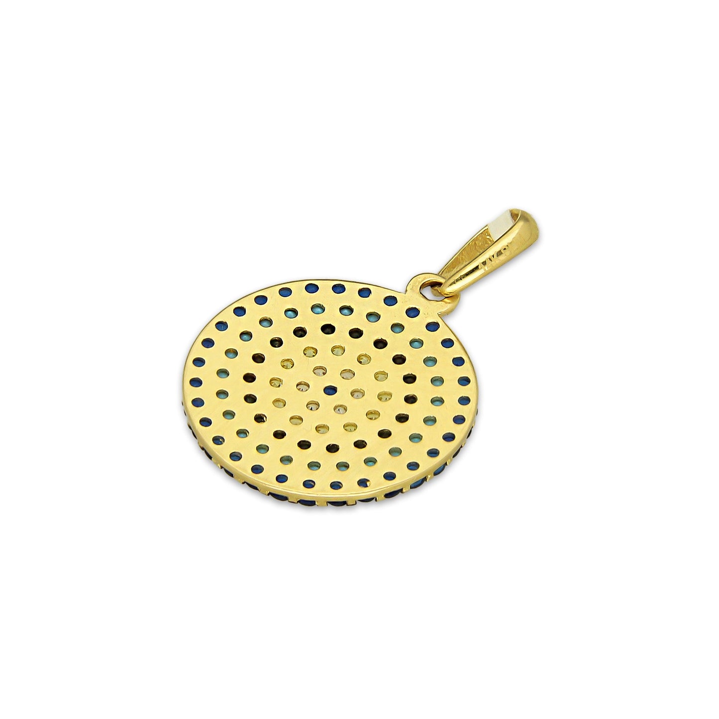 MR14DJ179 Dije Oro Sólido 14K EM Ojo Turco Orilla Azul 1.4 cm x 2.1 cm