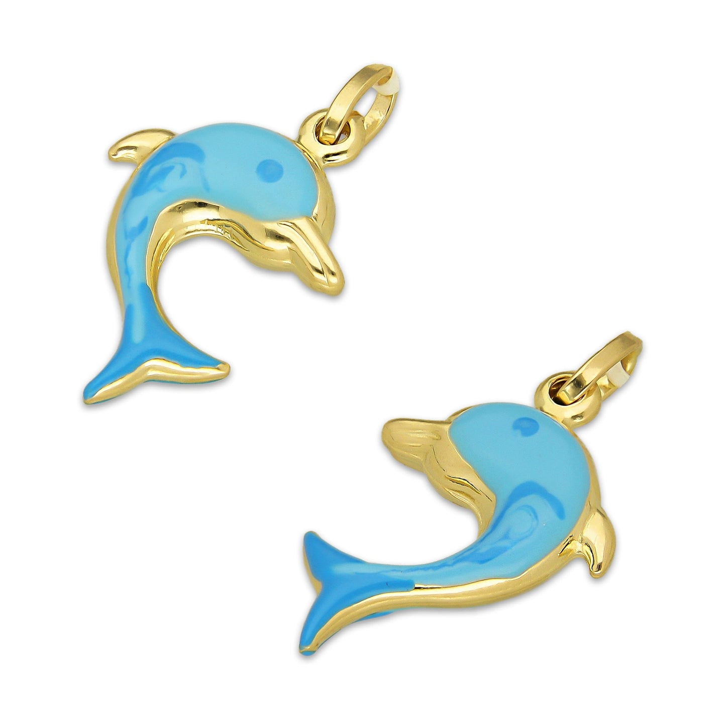 MR14DJ184 Dije Oro Sólido 14K EM Delfin Ópalo Azul 1.5 cm x 2.7 cm