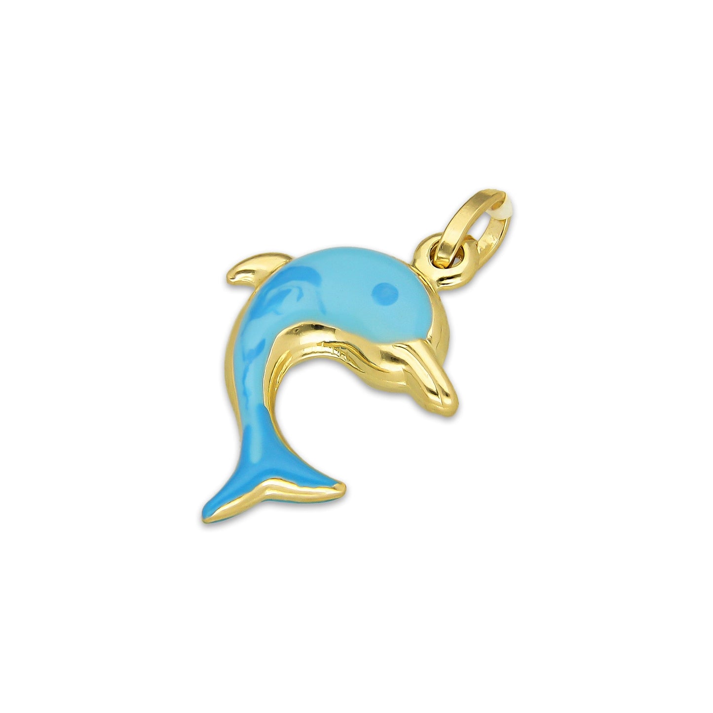 MR14DJ184 Dije Oro Sólido 14K EM Delfin Ópalo Azul 1.5 cm x 2.7 cm