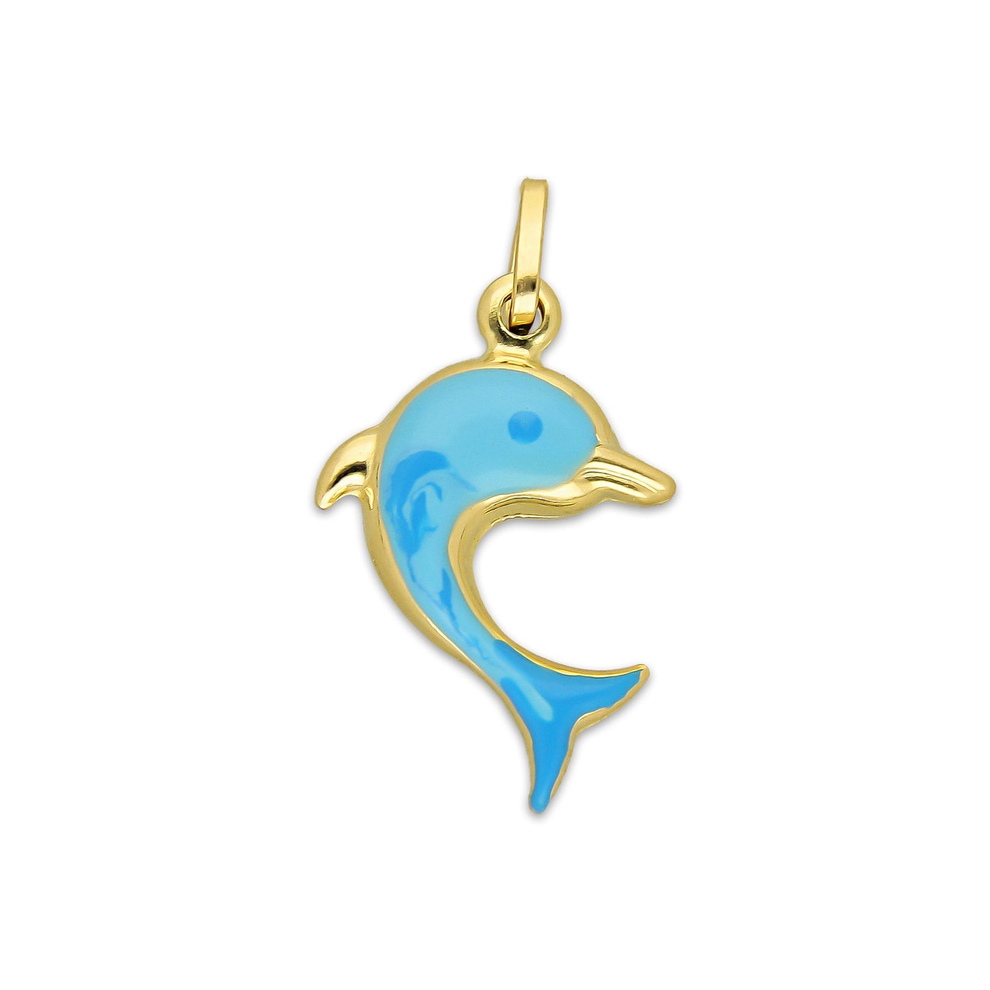 MR14DJ184 Dije Oro Sólido 14K EM Delfin Ópalo Azul 1.5 cm x 2.7 cm