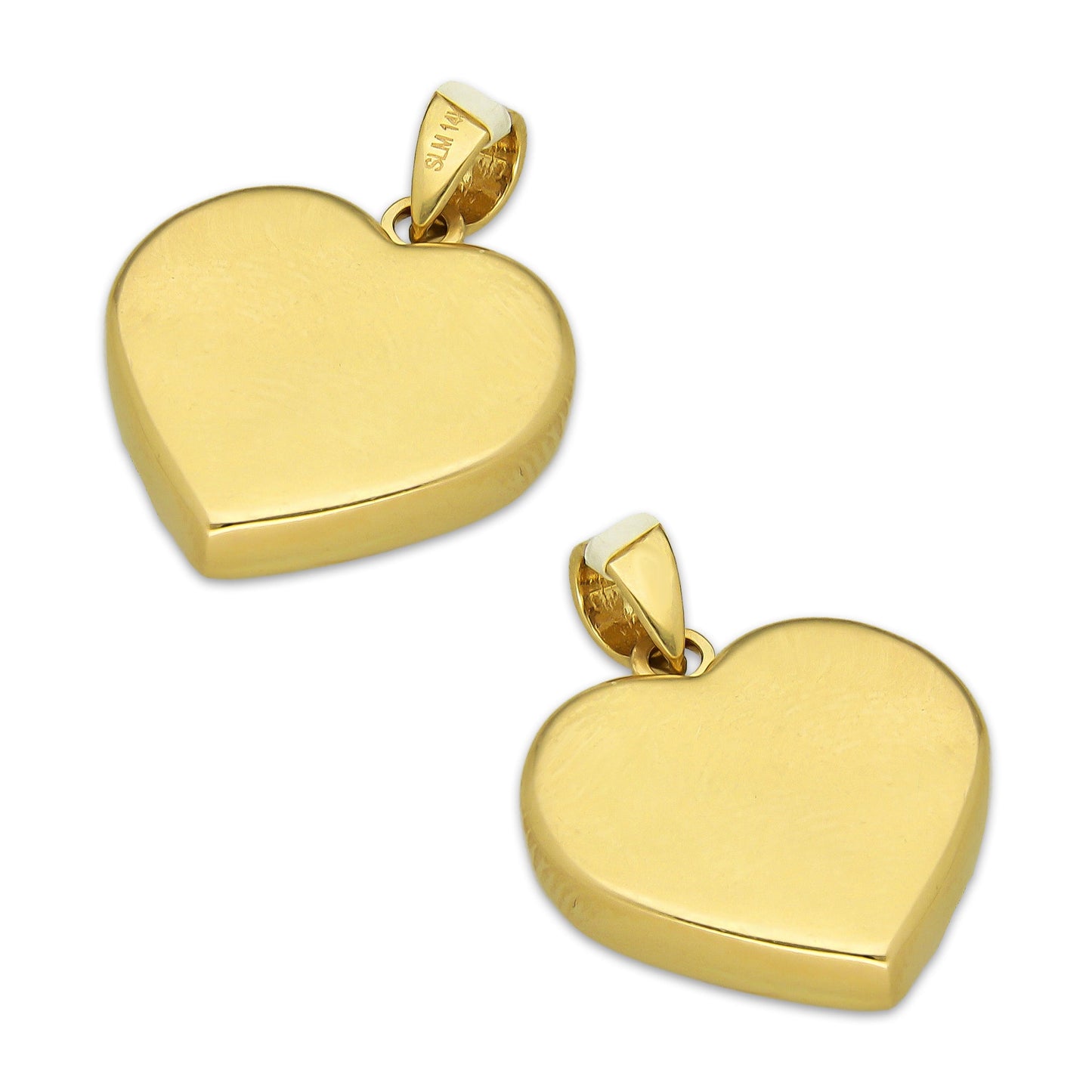 MR14DJ185 Dije Oro Sólido 14K EM Corazón Bombeado Liso 1.5 cm x 2.1 cm