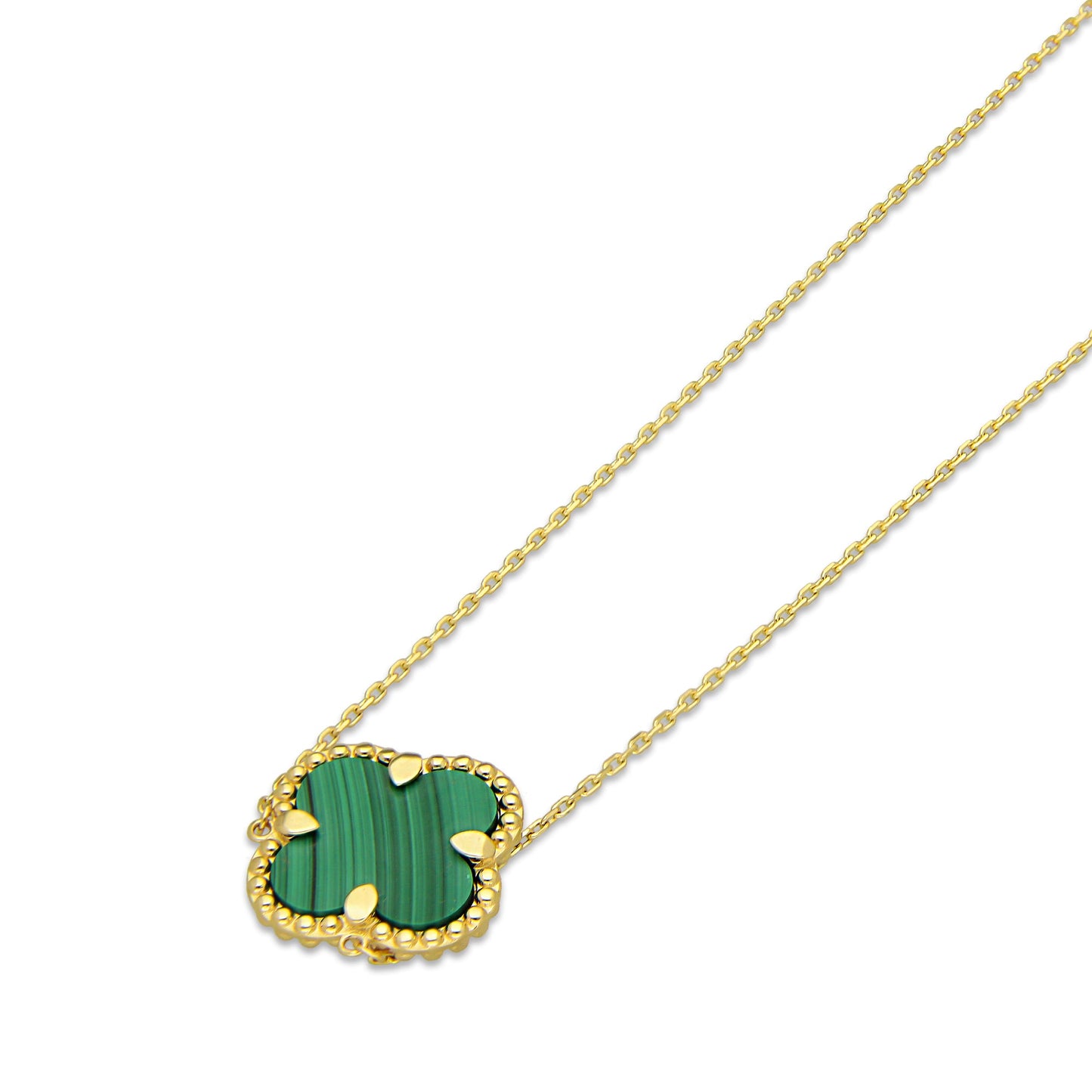 MR14G019 Gargantilla Collar Dama Oro Sólido 14K EMF14 1 Trébol 1.5 cm Verde Largo 45 cm