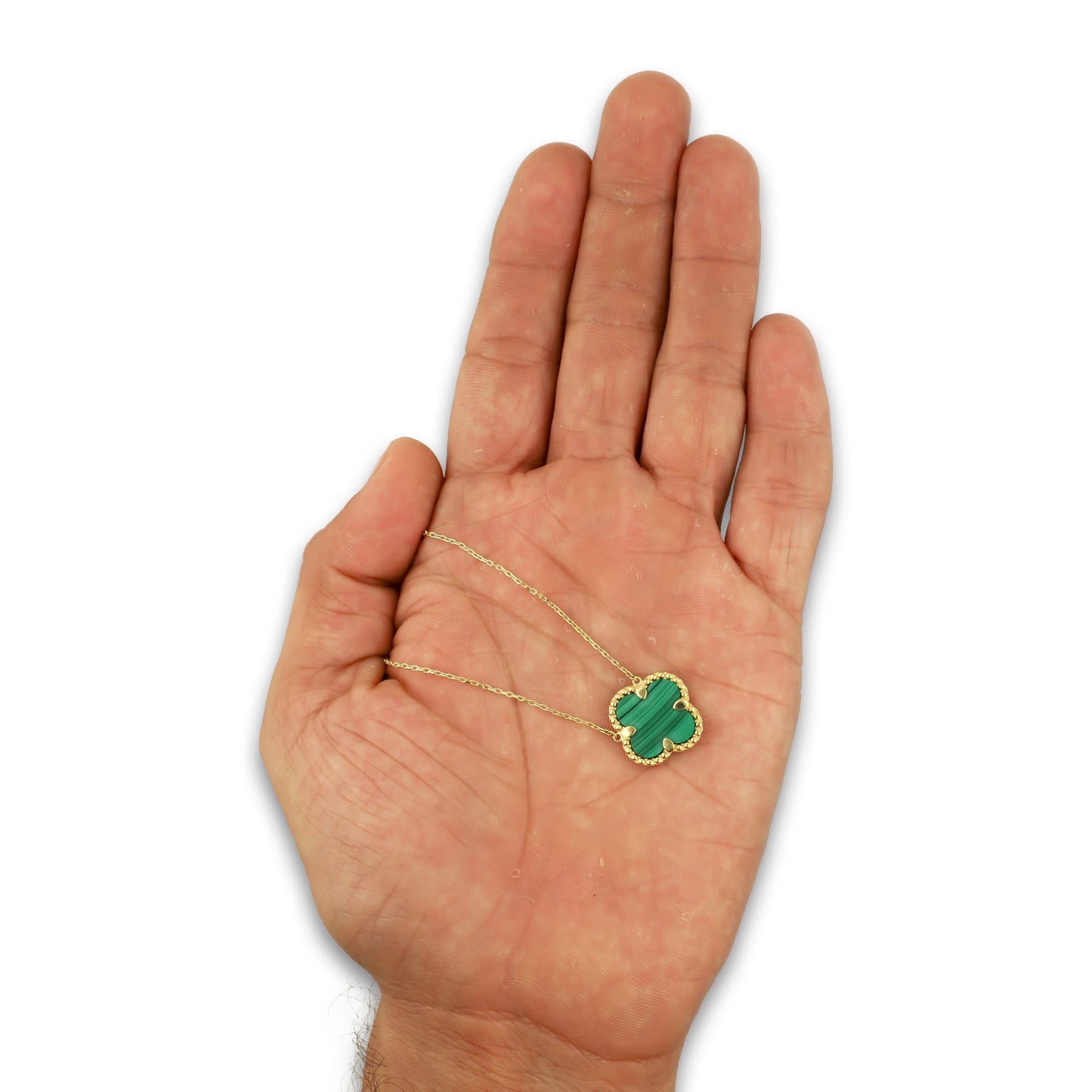 MR14G019 Gargantilla Collar Dama Oro Sólido 14K EMF14 1 Trébol 1.5 cm Verde Largo 45 cm