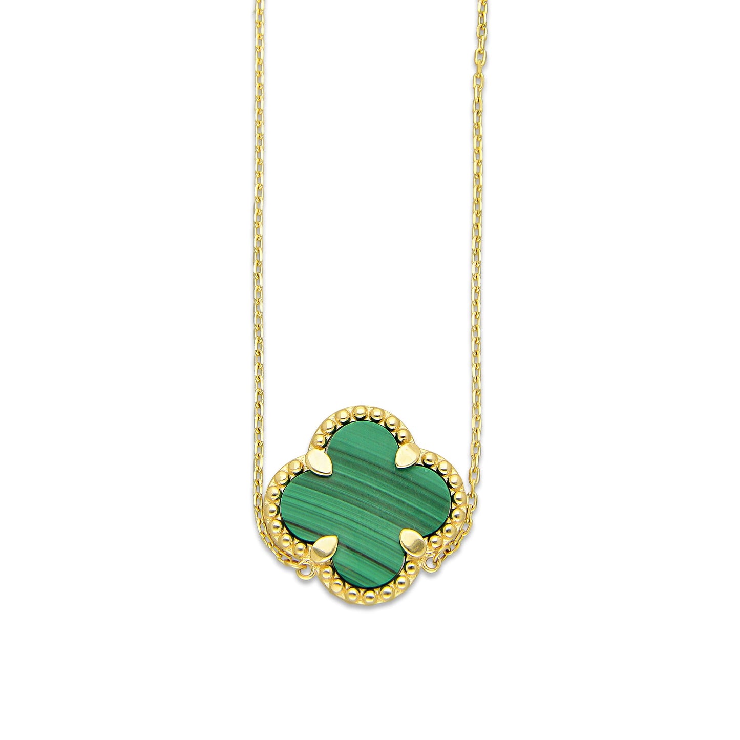 MR14G019 Gargantilla Collar Dama Oro Sólido 14K EMF14 1 Trébol 1.5 cm Verde Largo 45 cm