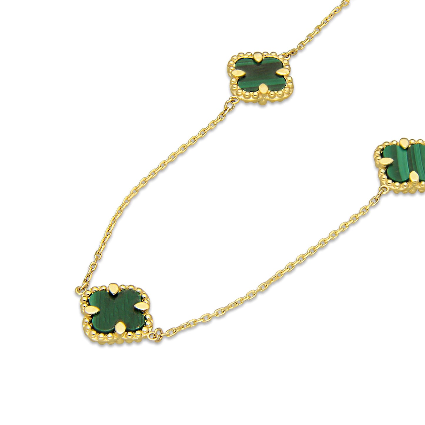 MR14G020 Gargantilla Collar Dama Oro Sólido 14K EMF14 3 Tréboles 1 cm Verdes Largo 45 cm
