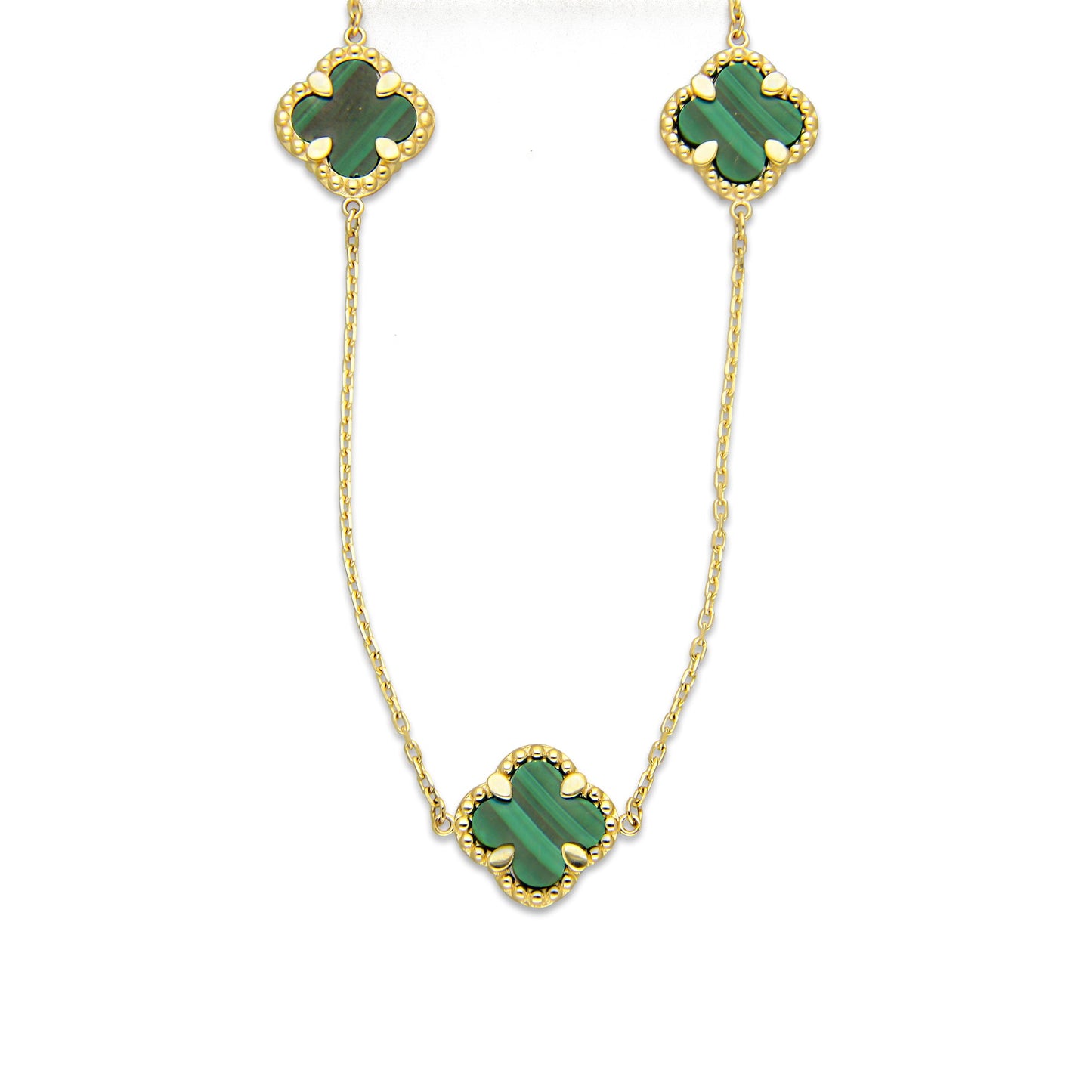 MR14G020 Gargantilla Collar Dama Oro Sólido 14K EMF14 3 Tréboles 1 cm Verdes Largo 45 cm