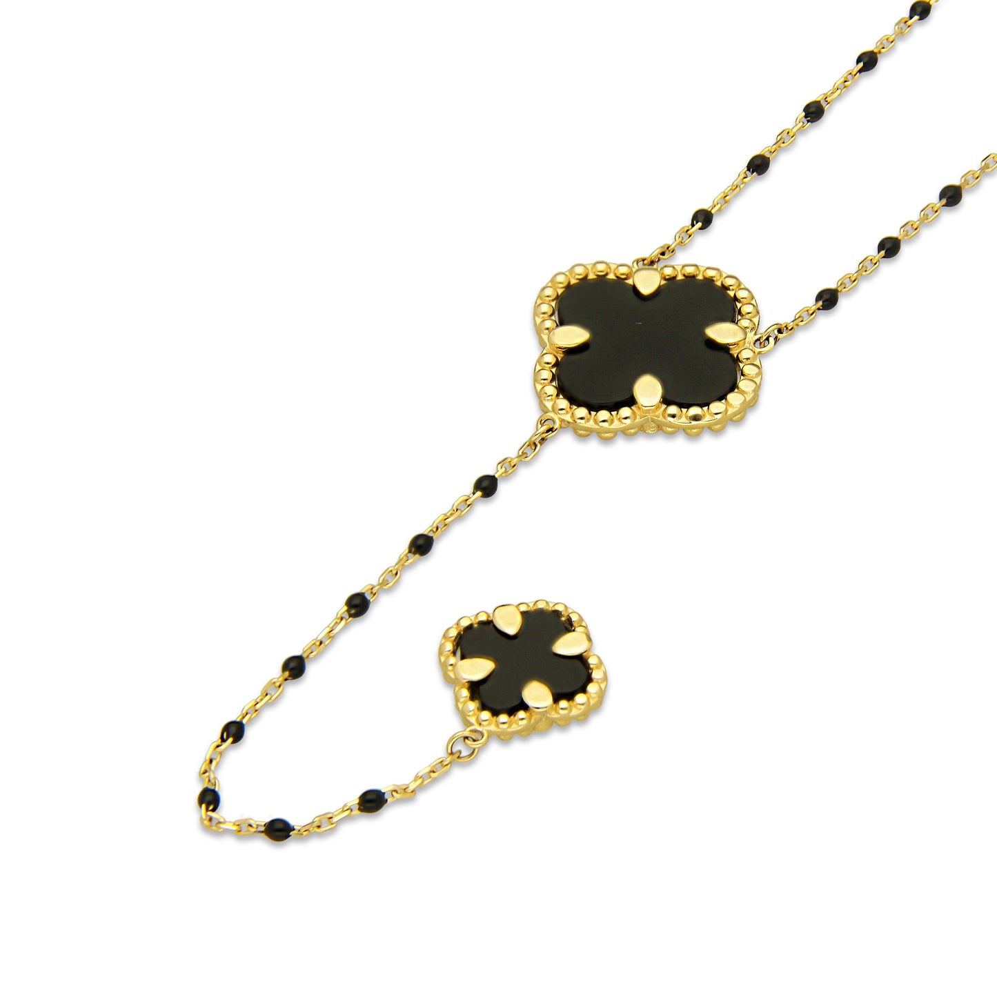 MR14G021 Gargantilla Collar Dama Oro Sólido 14K EMF14 1 Trébol 1.5 cm Negro 1 Trébol 1 cm Negro Largo 45 cm