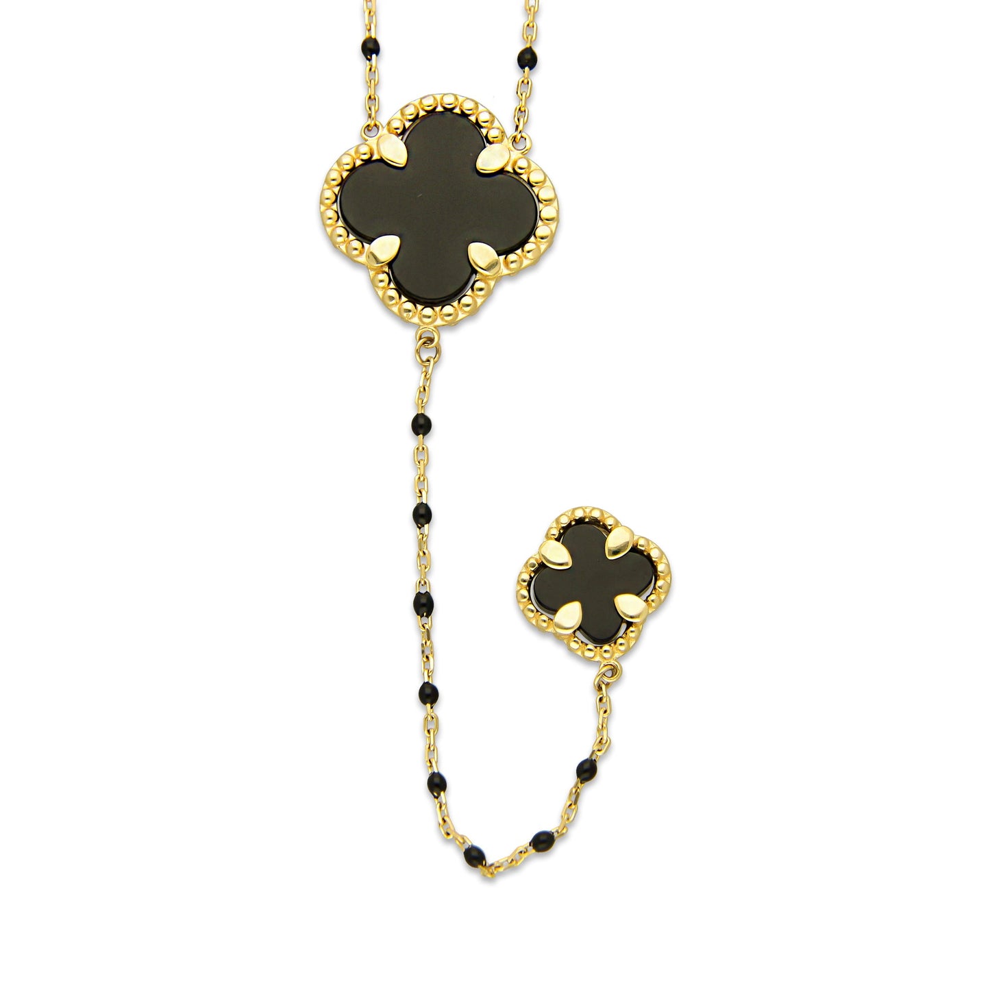 MR14G021 Gargantilla Collar Dama Oro Sólido 14K EMF14 1 Trébol 1.5 cm Negro 1 Trébol 1 cm Negro Largo 45 cm