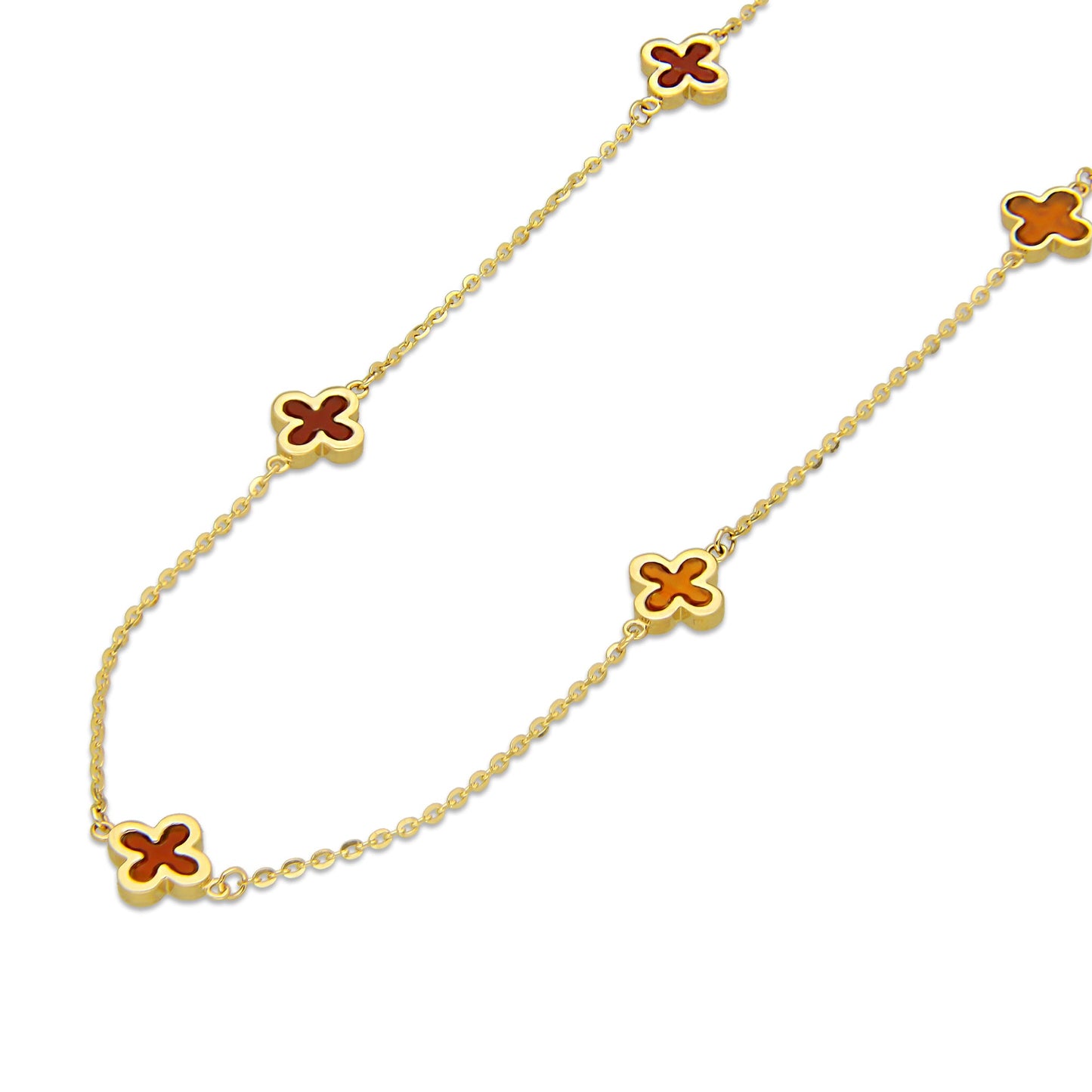 MR14G022 Gargantilla Collar Dama Oro Sólido 14K EMF14 5 Tréboles 6 mm Rojos Largo 45 cm