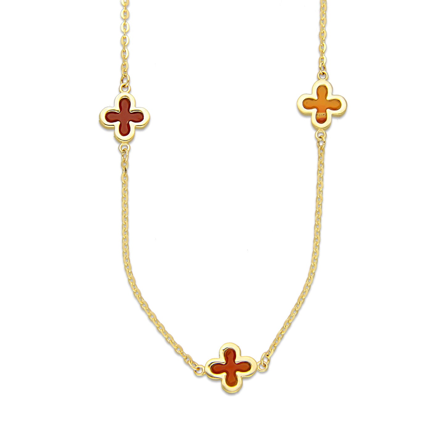 MR14G022 Gargantilla Collar Dama Oro Sólido 14K EMF14 5 Tréboles 6 mm Rojos Largo 45 cm