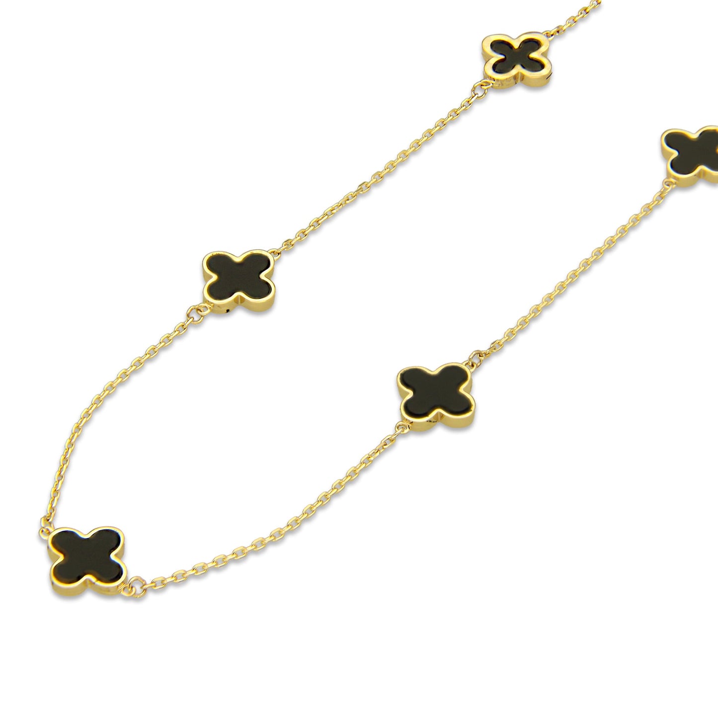 MR14G023 Gargantilla Collar Dama Oro Sólido 14K EMF14 5 Tréboles 9 mm Negros Largo 45 cm