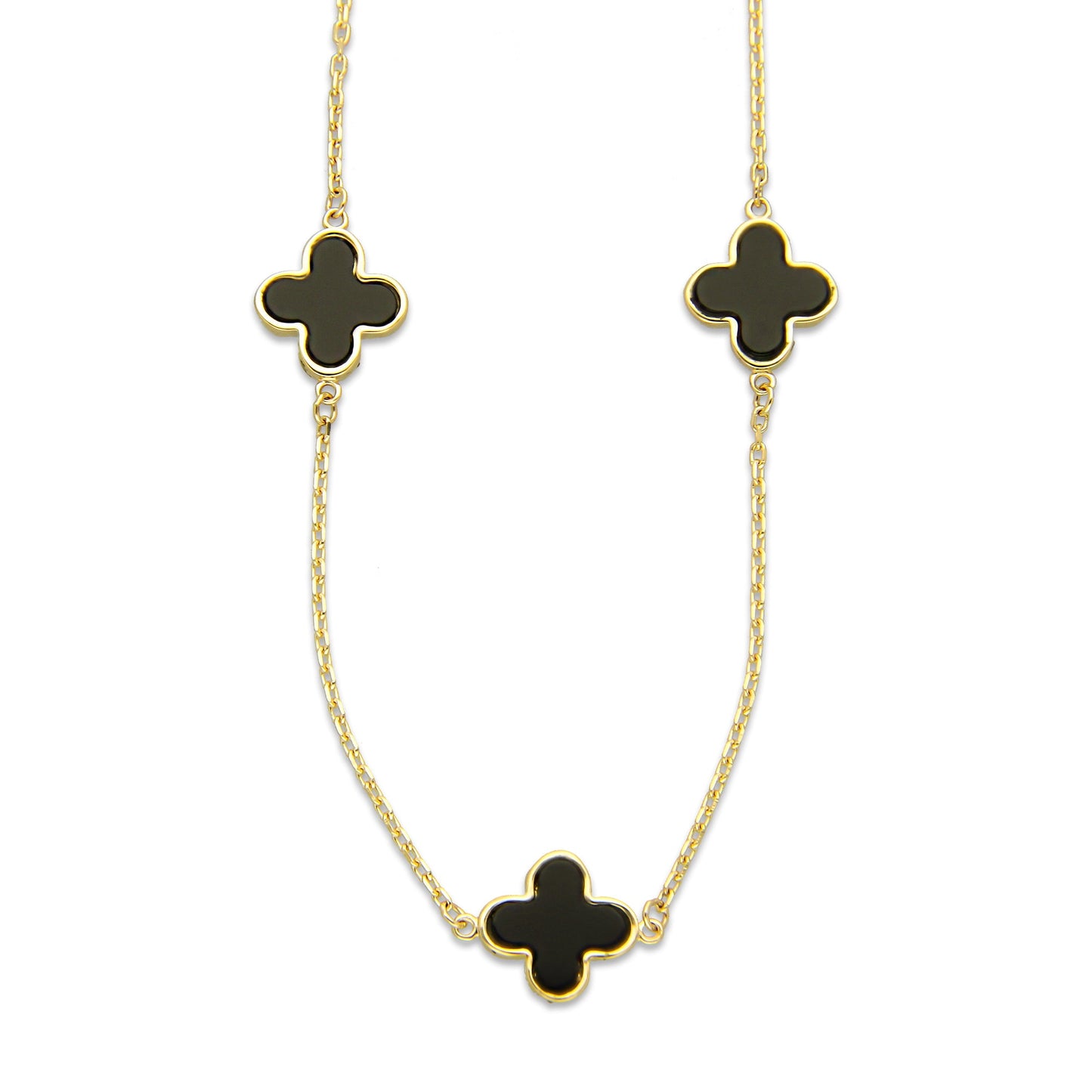MR14G023 Gargantilla Collar Dama Oro Sólido 14K EMF14 5 Tréboles 9 mm Negros Largo 45 cm
