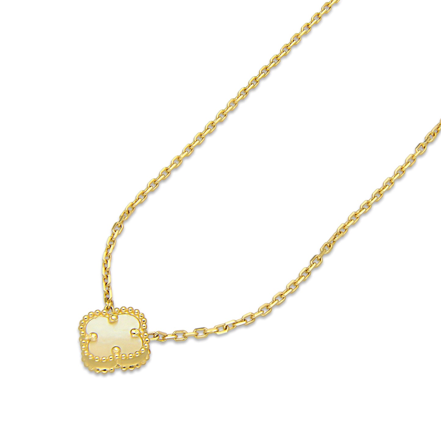 MR14G024 Gargantilla Collar Dama Oro Sólido 14K EMF14 1 Trébol 1 cm Blanco Largo 45 cm